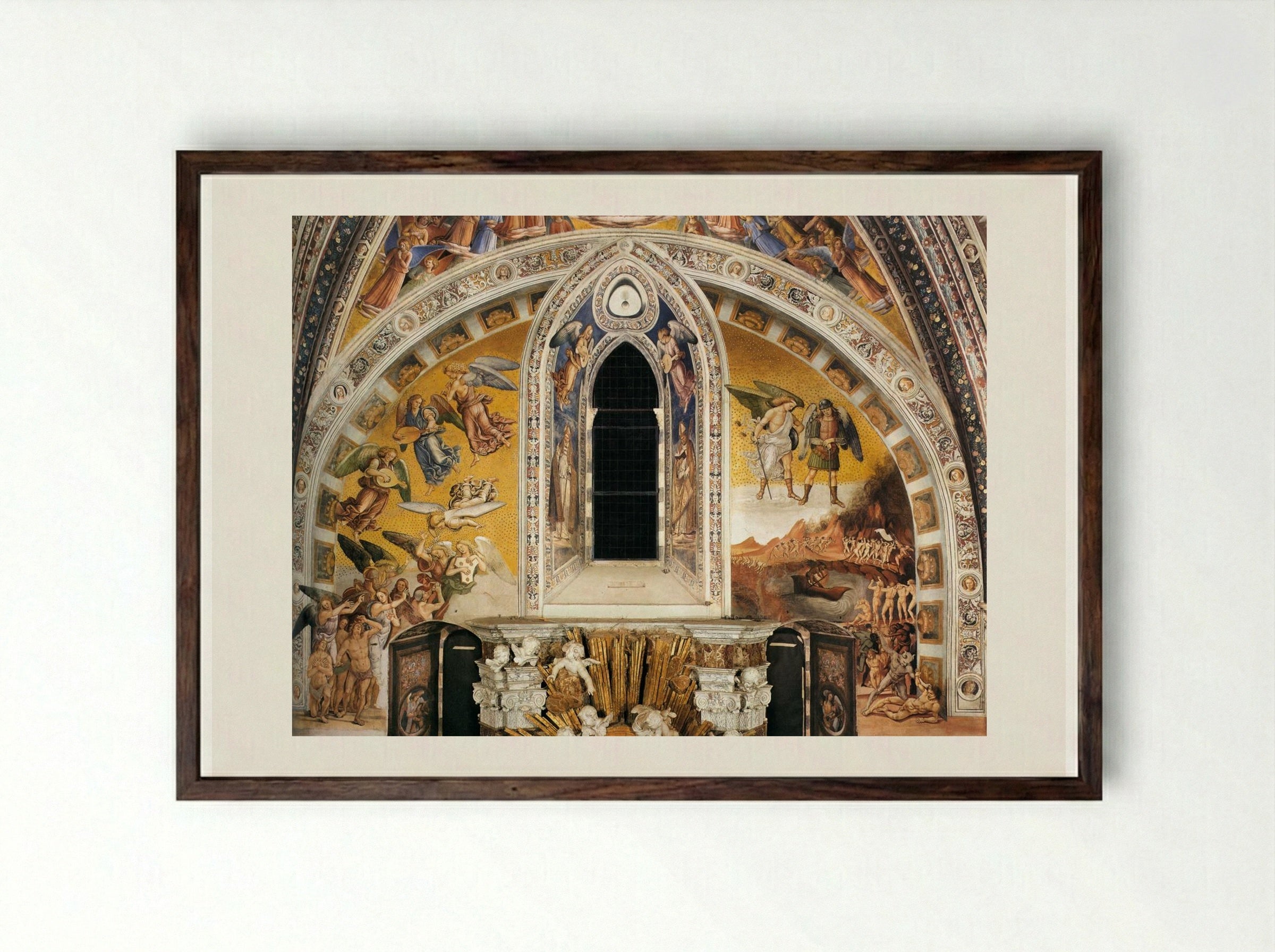 The Damned Cast into Hell - Luca Signorelli - Framed Print Dark Wood