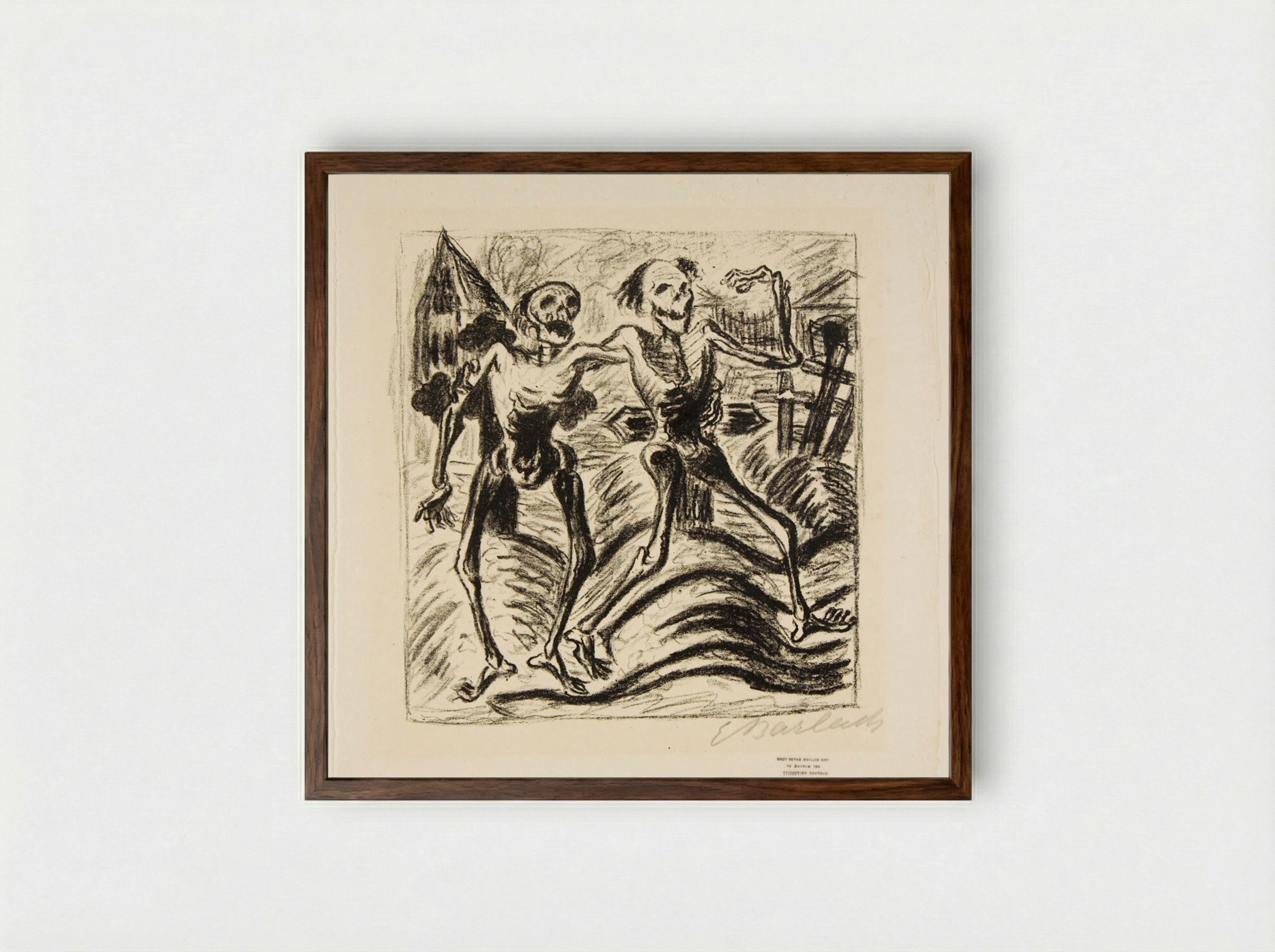 The Dance of the Dead 4: Two Walking Skeletons - Ernst Barlach - Framed Print Dark Wood