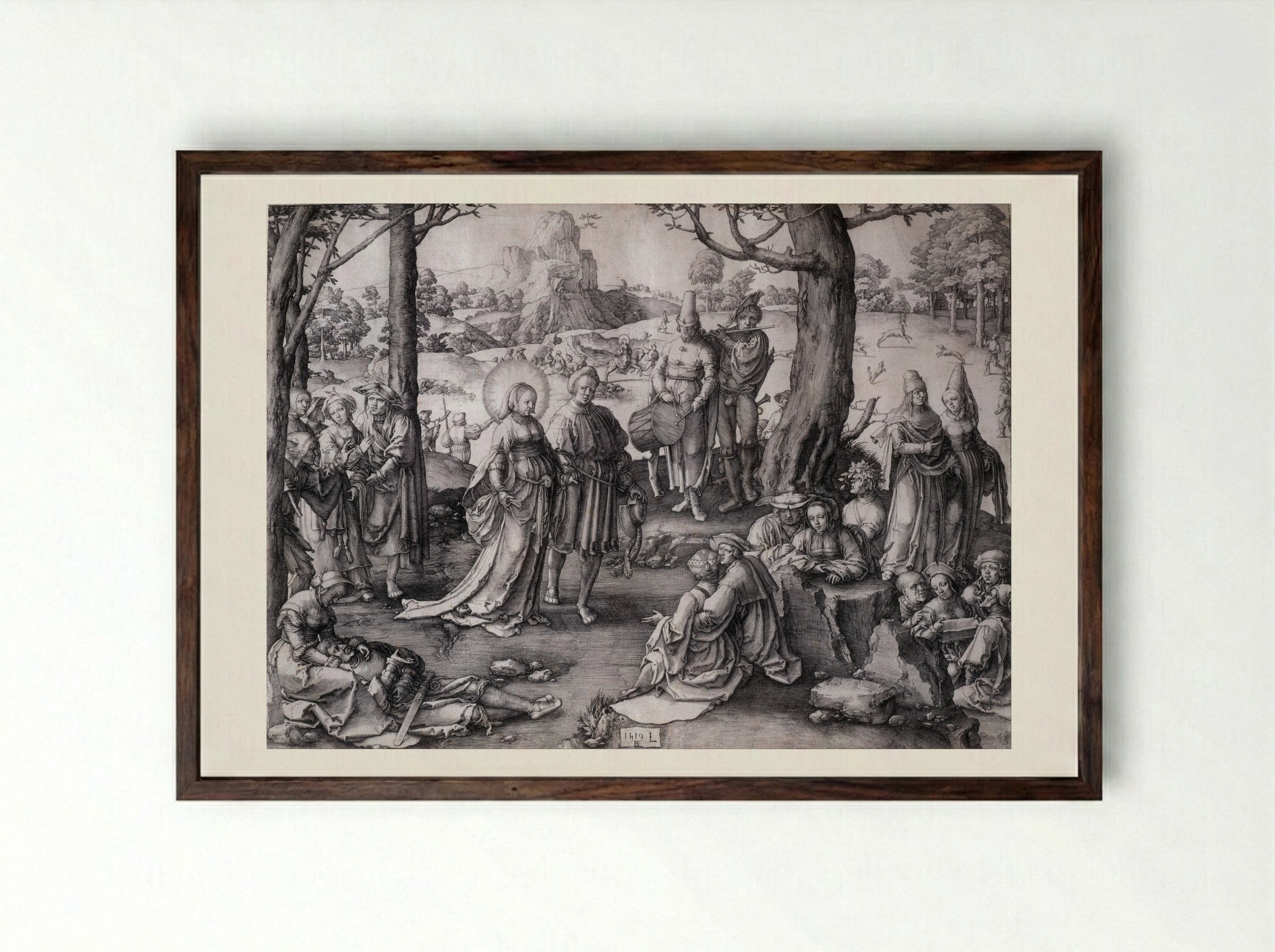The Dance of the Magdalen - Lucas van Leyden - Framed Print Dark Wood