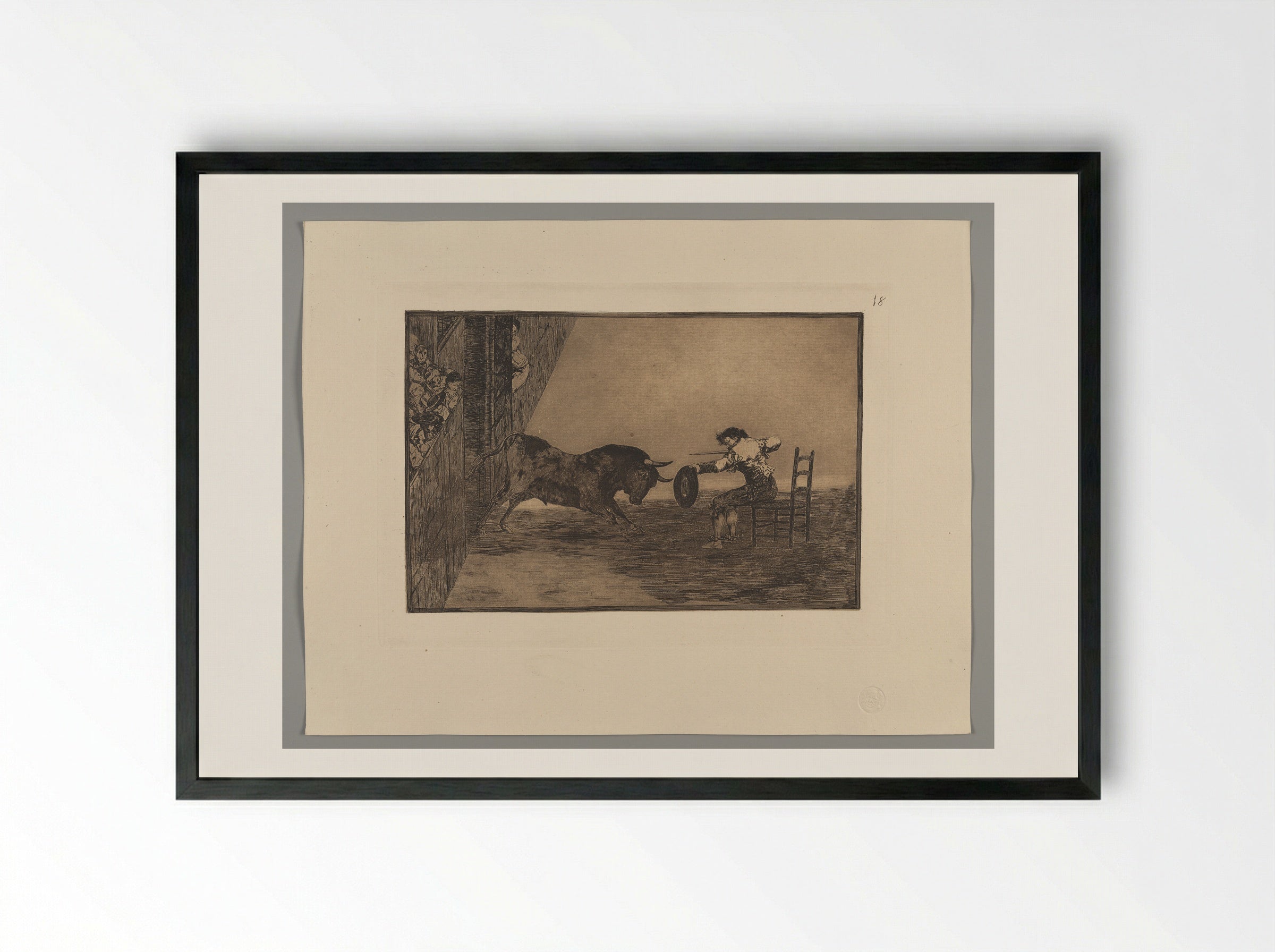 The Daring of Martincho in the Ring at Saragossa - Francisco José de Goya y Lucientes - Framed Print Black