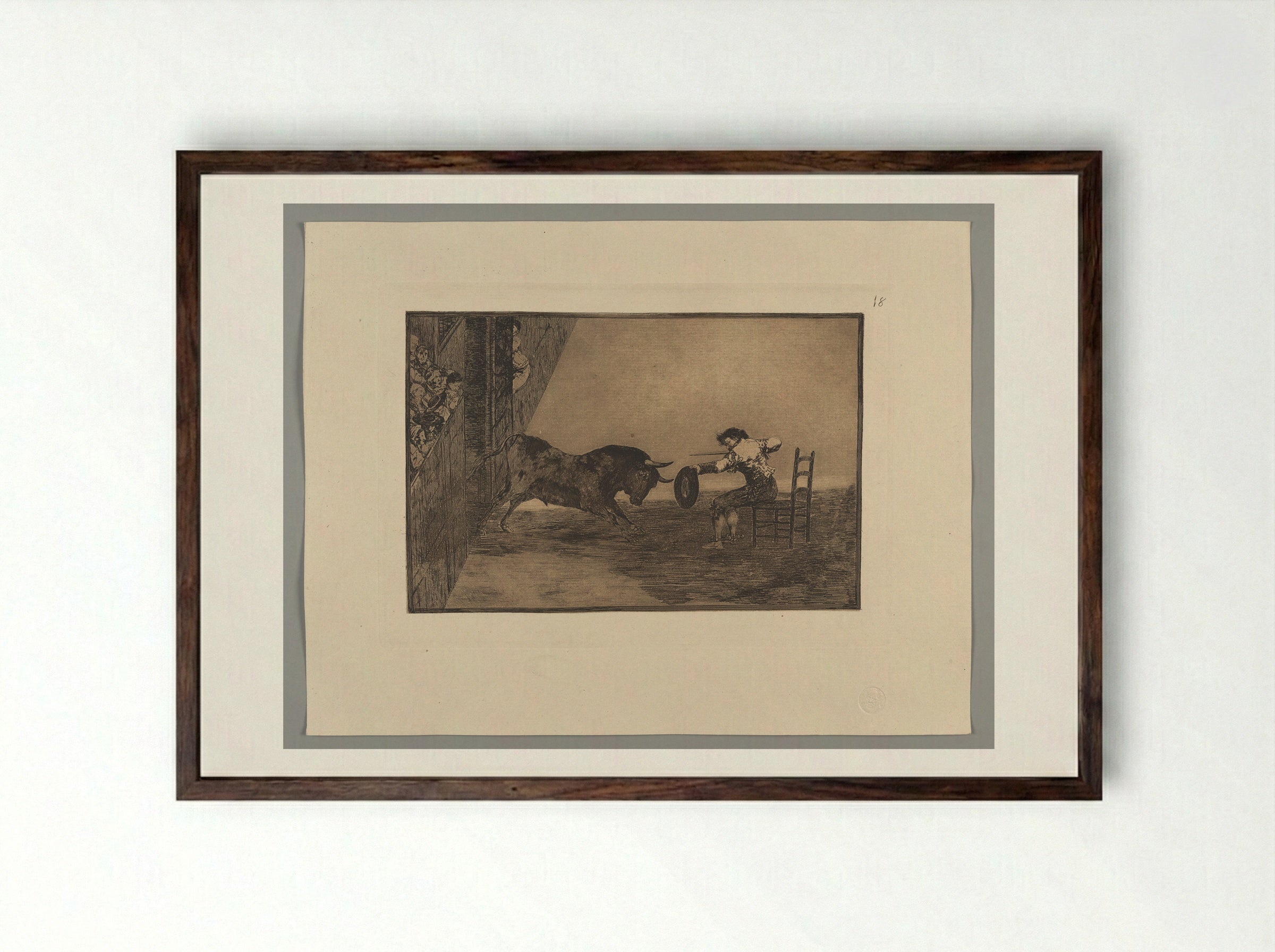 The Daring of Martincho in the Ring at Saragossa - Francisco José de Goya y Lucientes - Framed Print Dark Wood
