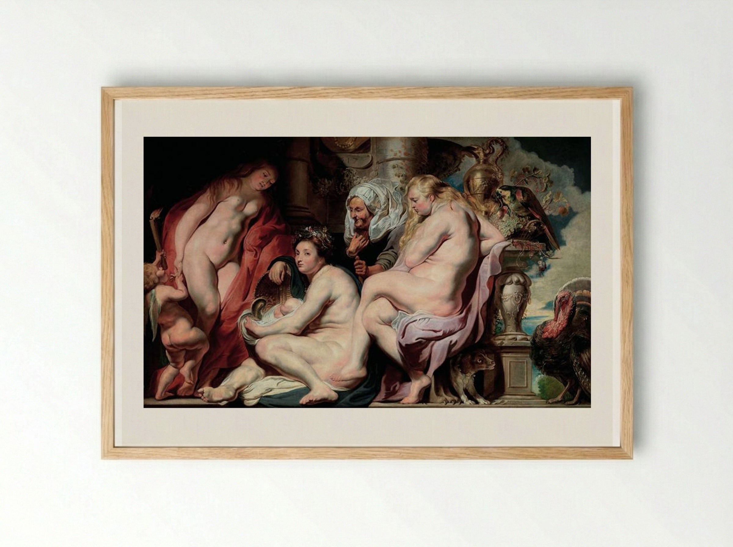 The Daughters of Cecrops finding the child Erichthonius - Jacob Jordaens - Framed Print Wood