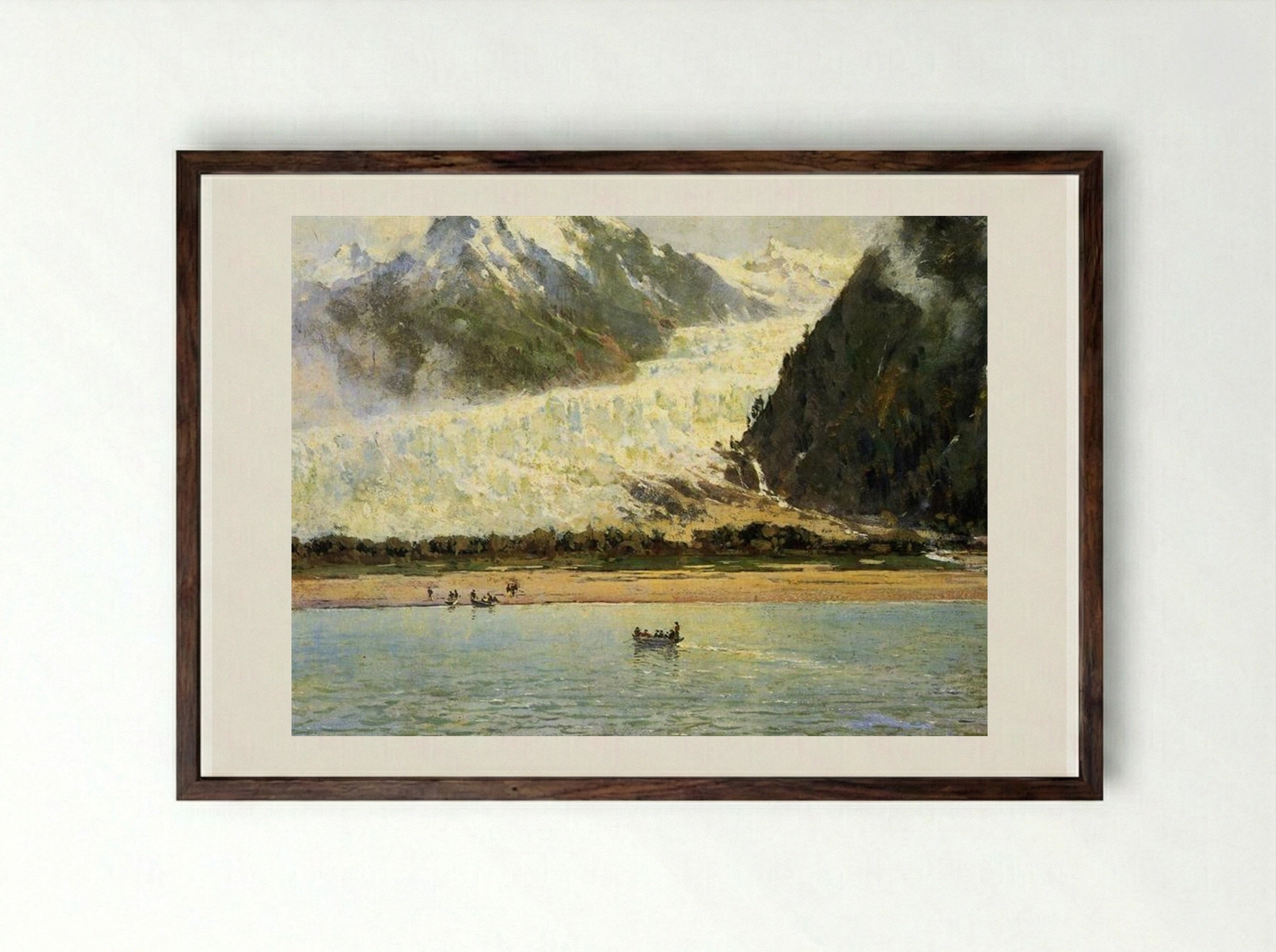 The Davidson Glacier - Thomas Hill - Framed Print Dark Wood