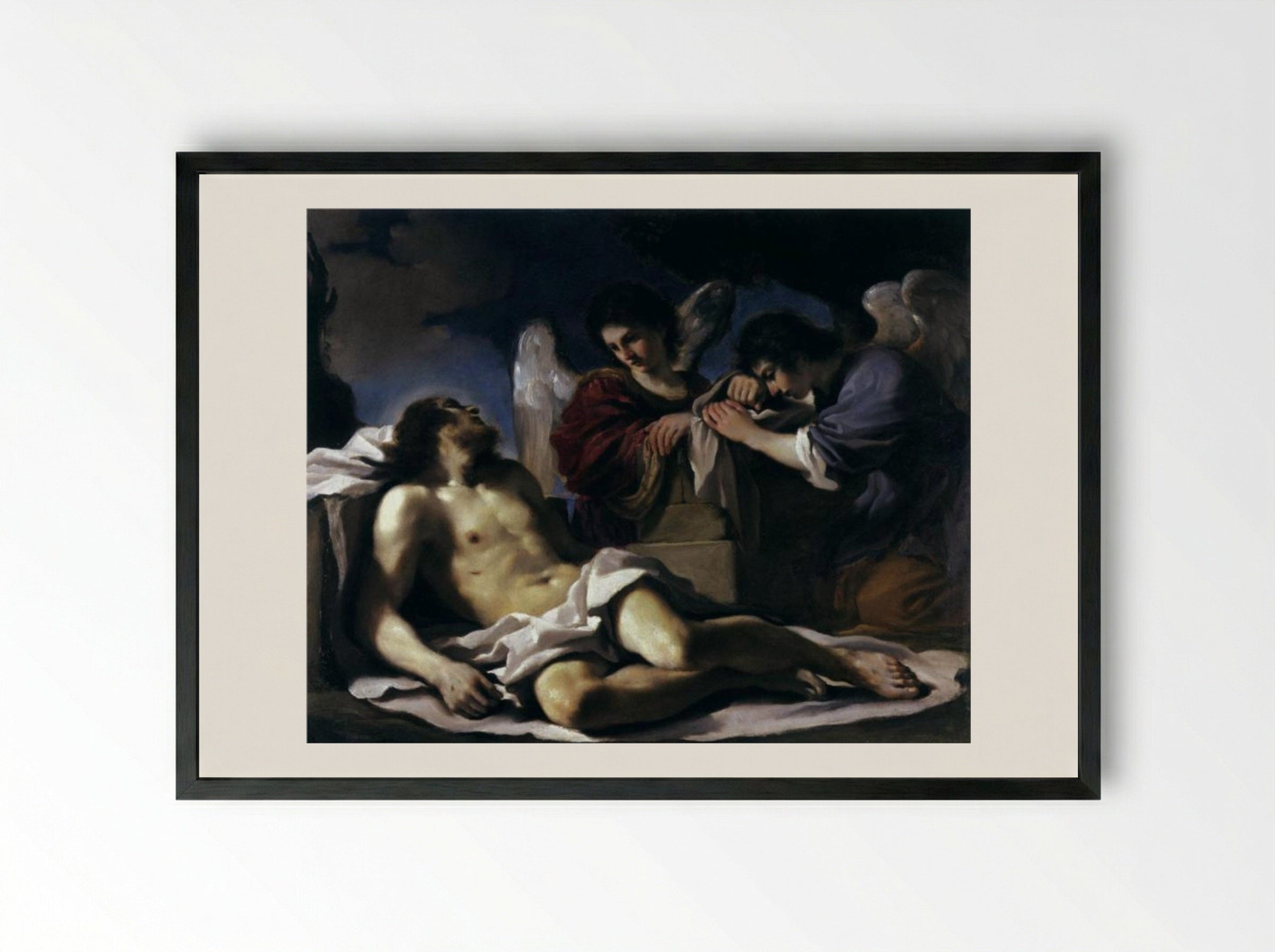 The Dead Christ Mourned by Two Angels - Guercino - Framed Print Black