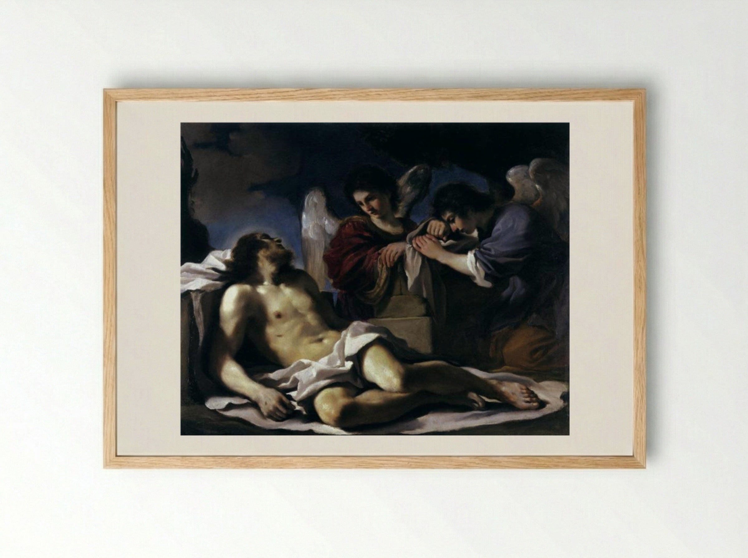 The Dead Christ Mourned by Two Angels - Guercino - Framed Print Wood