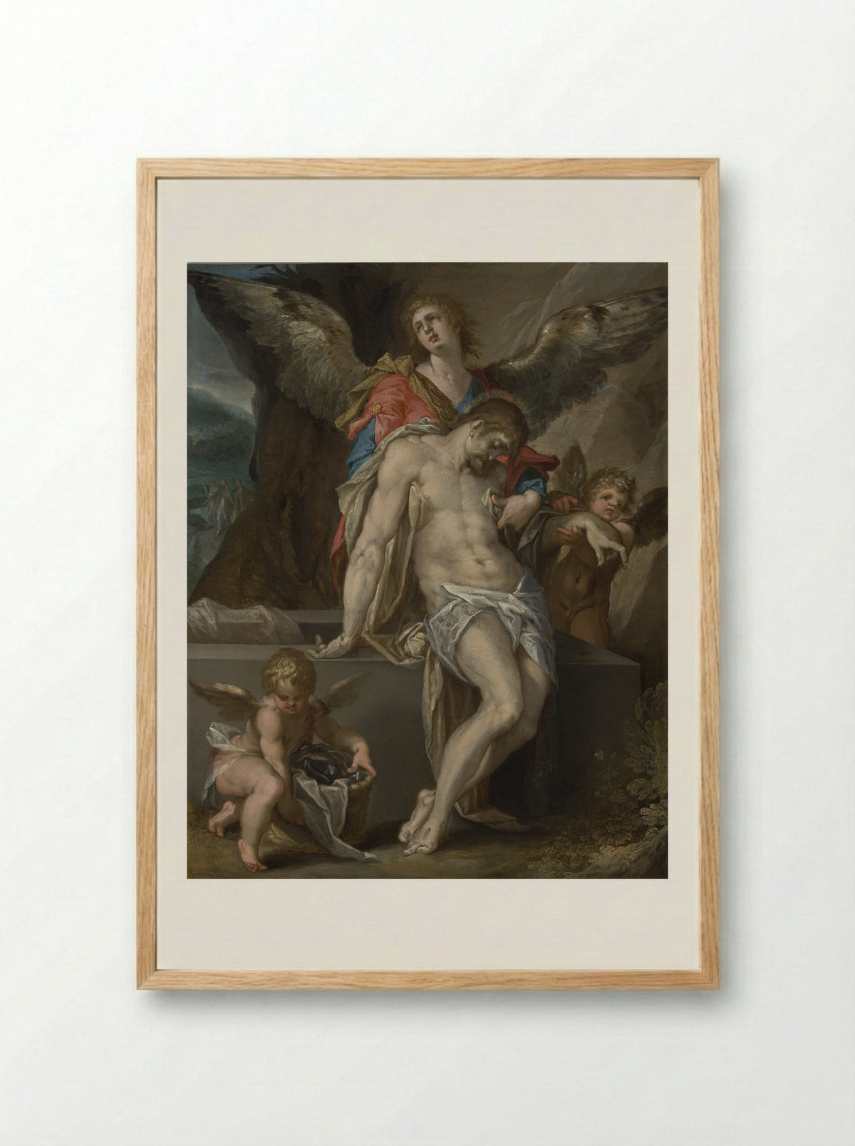 The Dead Christ Supported by Angels - Bartholomeus Spranger - Framed Print Wood