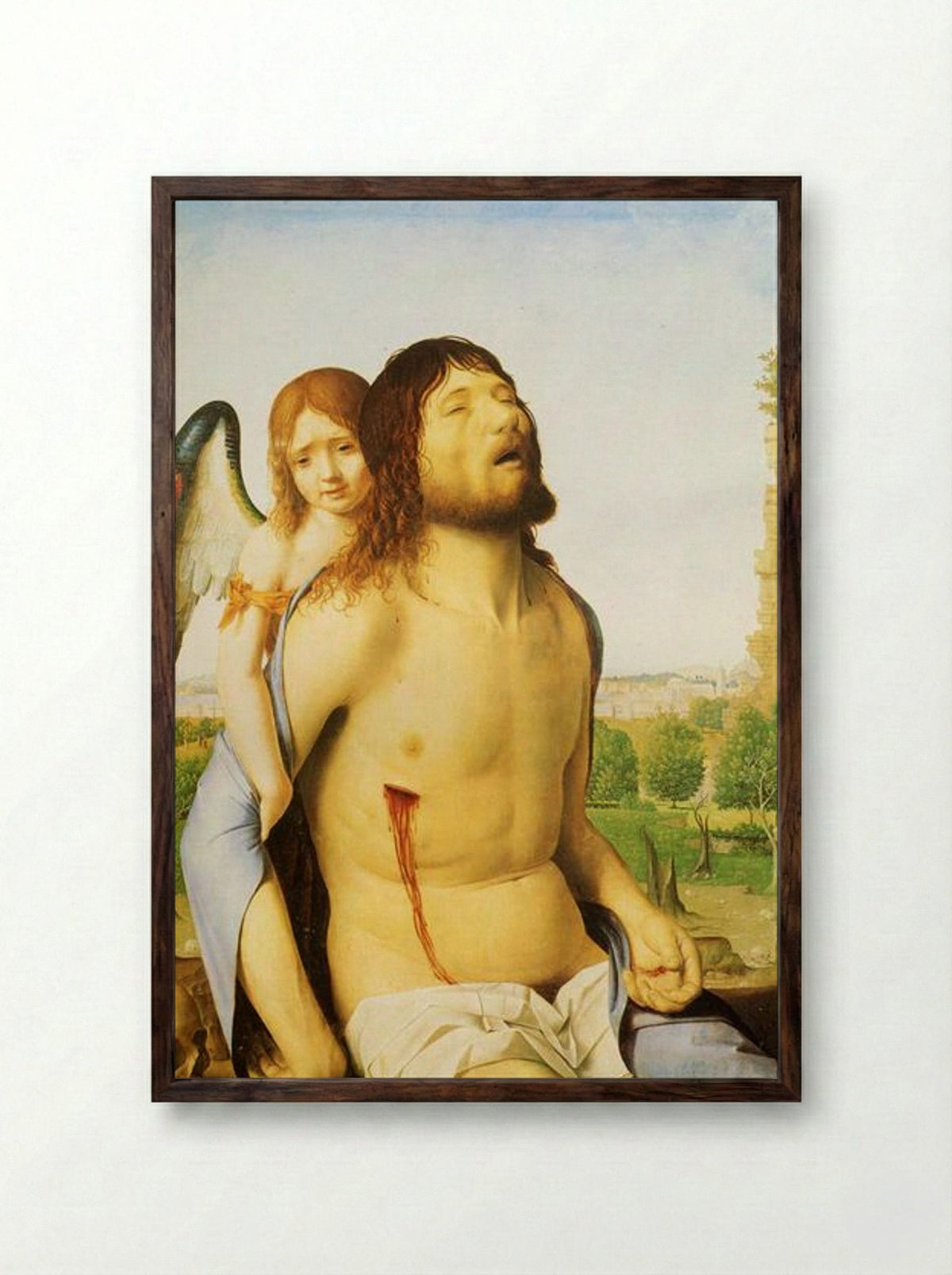 The Dead Christ Supported by an Angel - Antonello da Messina - Framed Print Dark Wood