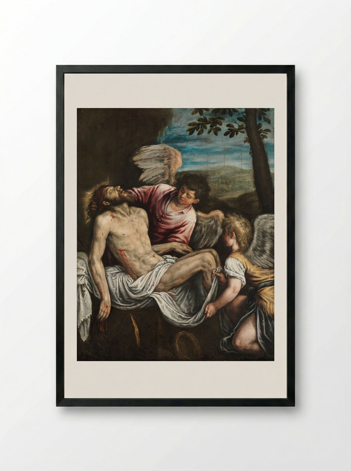 The Dead Christ with Angels - Leandro Bassano - Framed Print Black