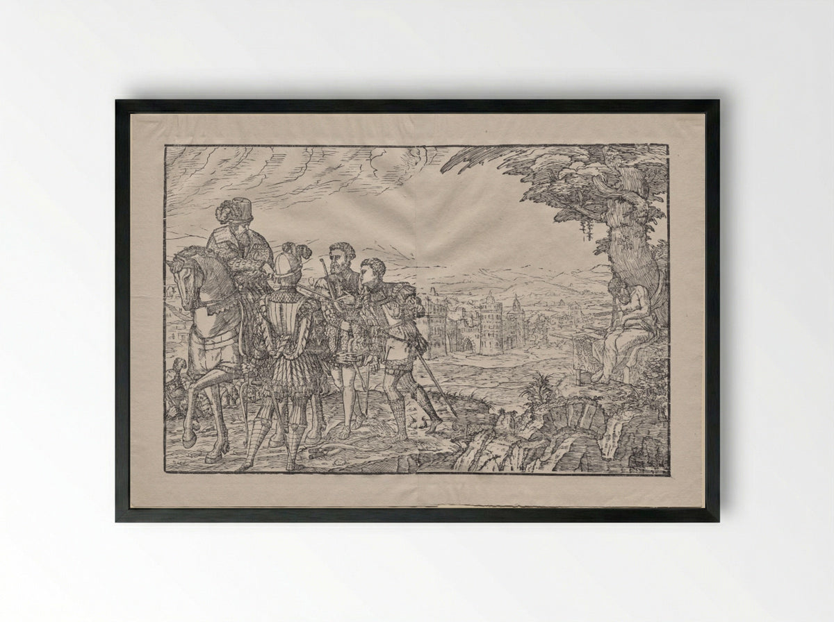 The Dead Father and His Three Sons - Melchior Lorck - Framed Print Black