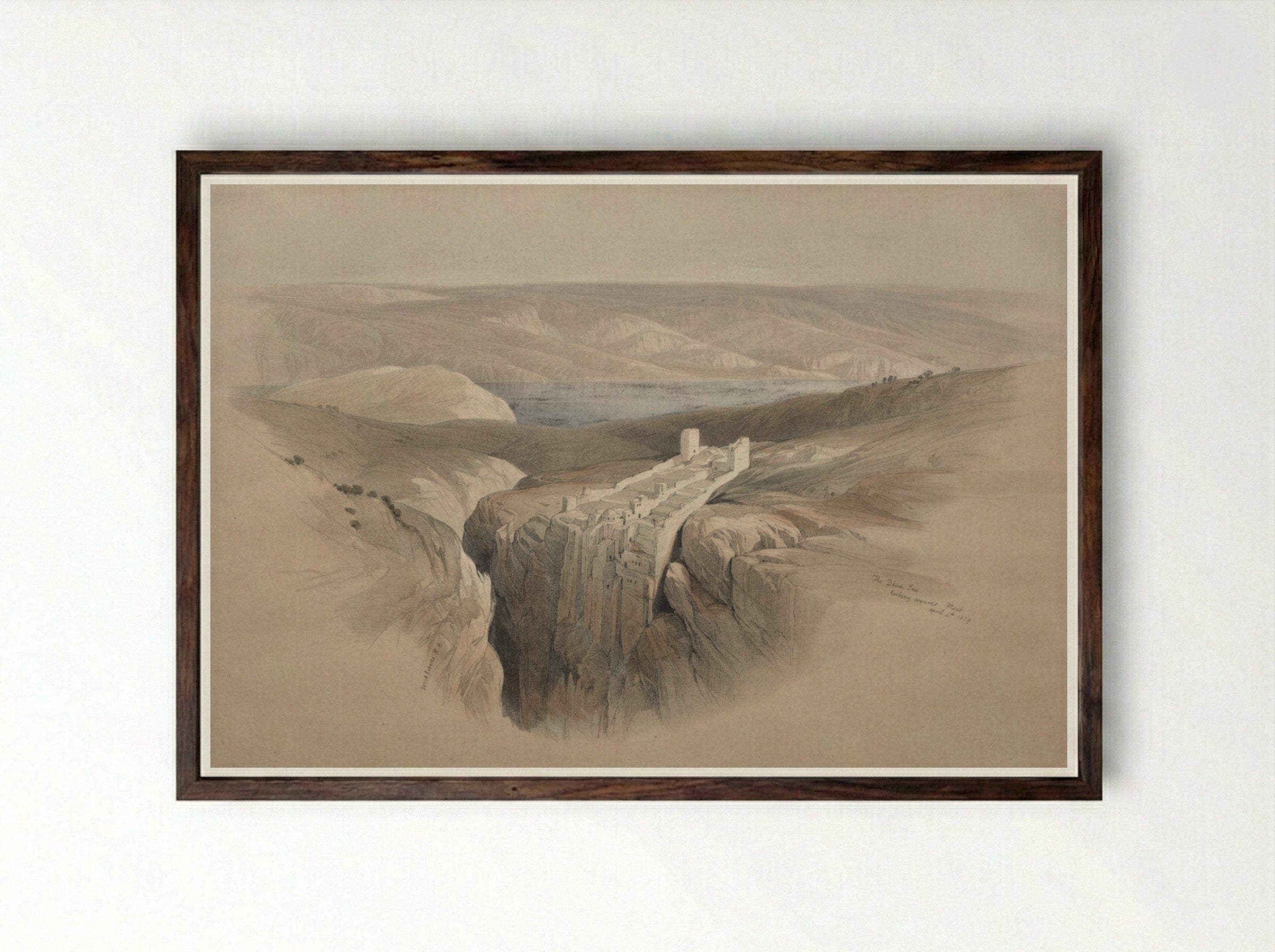 The Dead Sea Looking Towards Moab - David Roberts - Framed Print Dark Wood