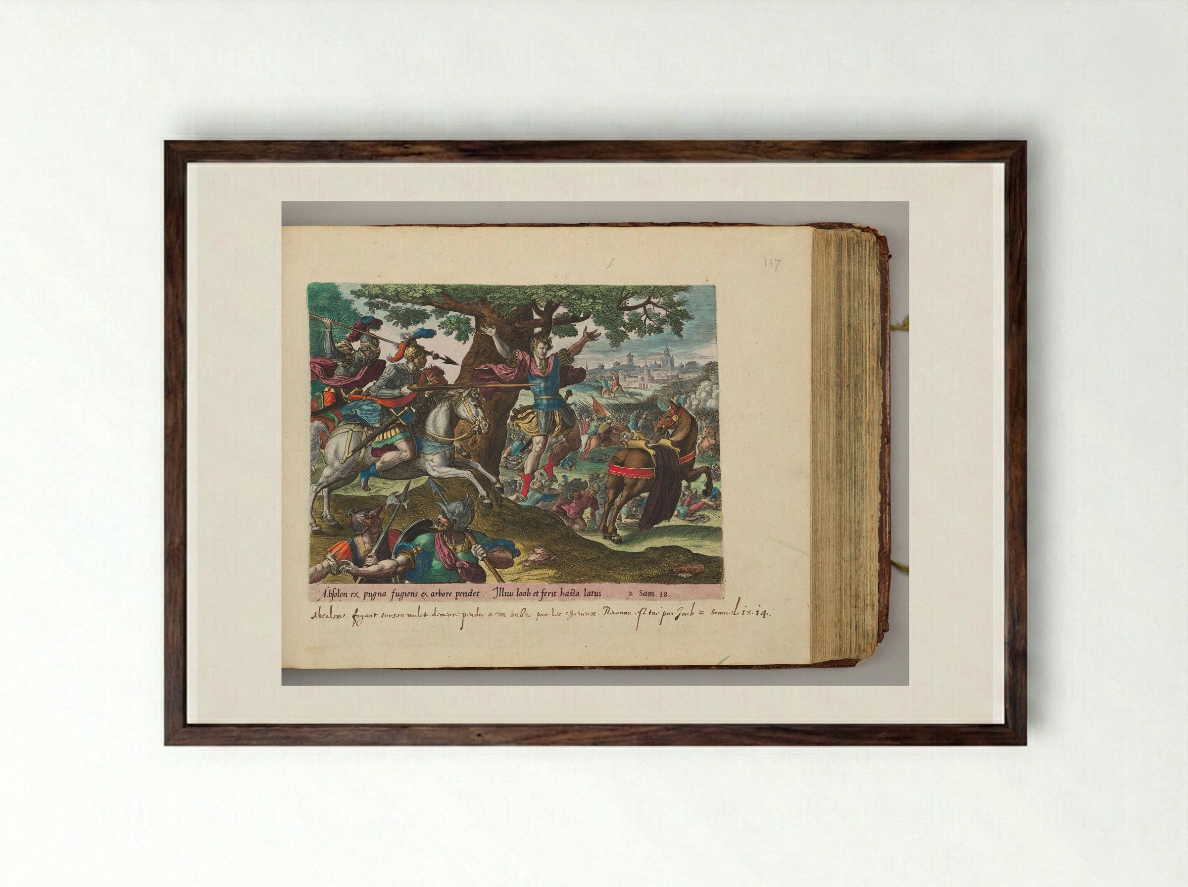 The Death of Absalom - Johannes Wierix - Framed Print Dark Wood