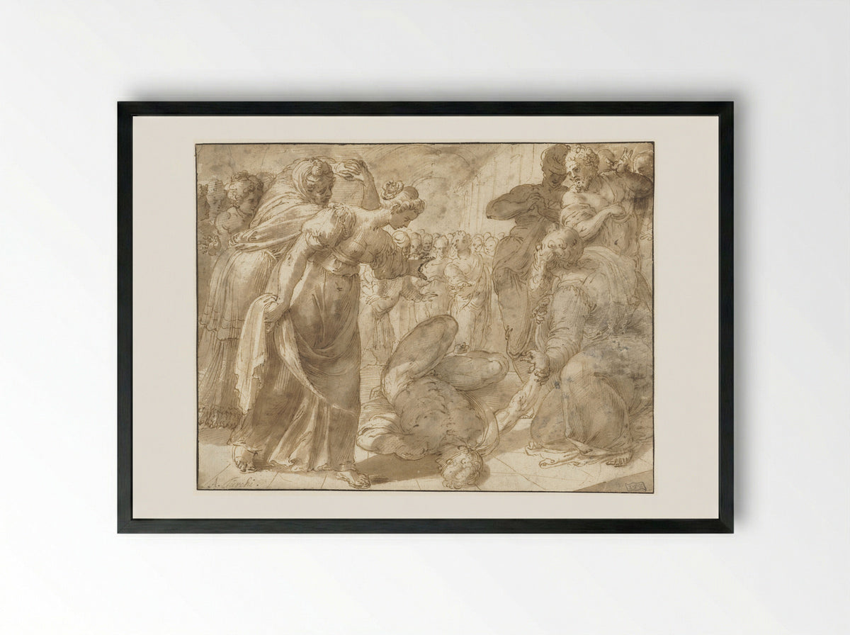 The Death of Ananias - Alessandro Turchi - Framed Print Black