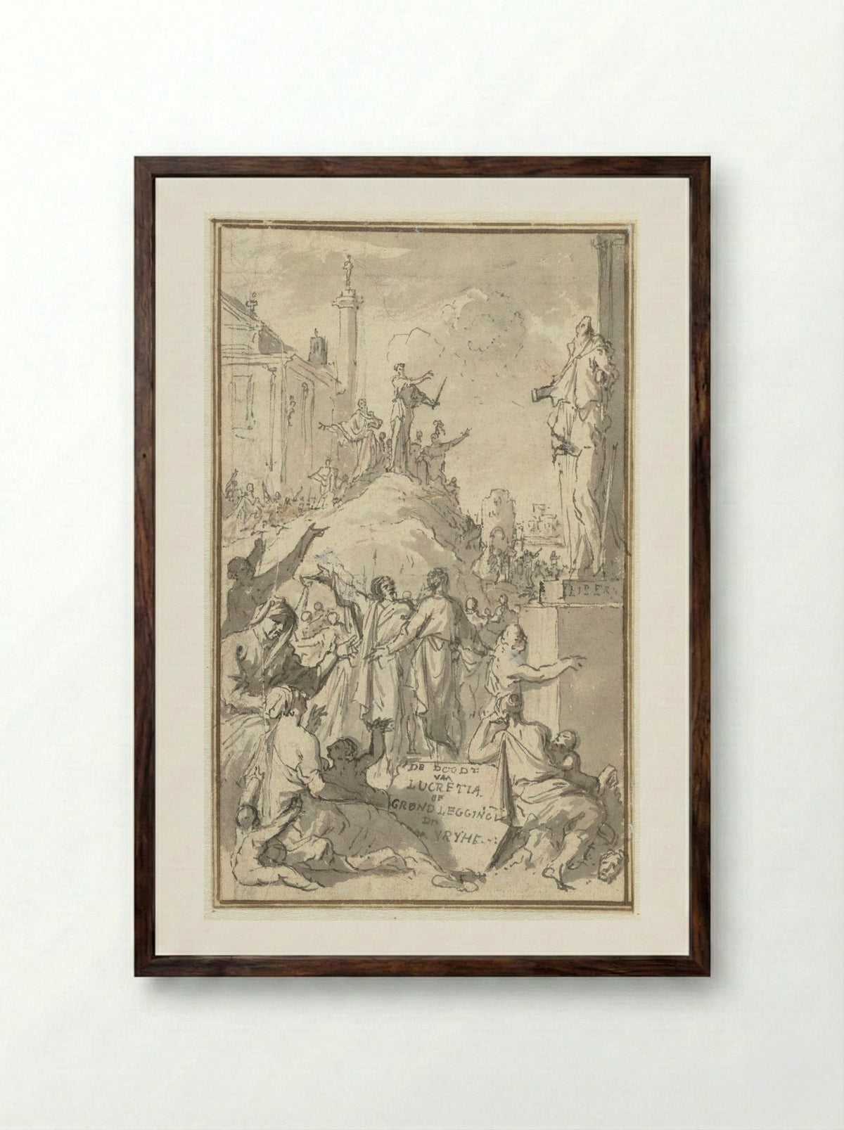 The Death of Lucretia or the Foundation of Liberty - Jan Goeree - Framed Print Dark Wood