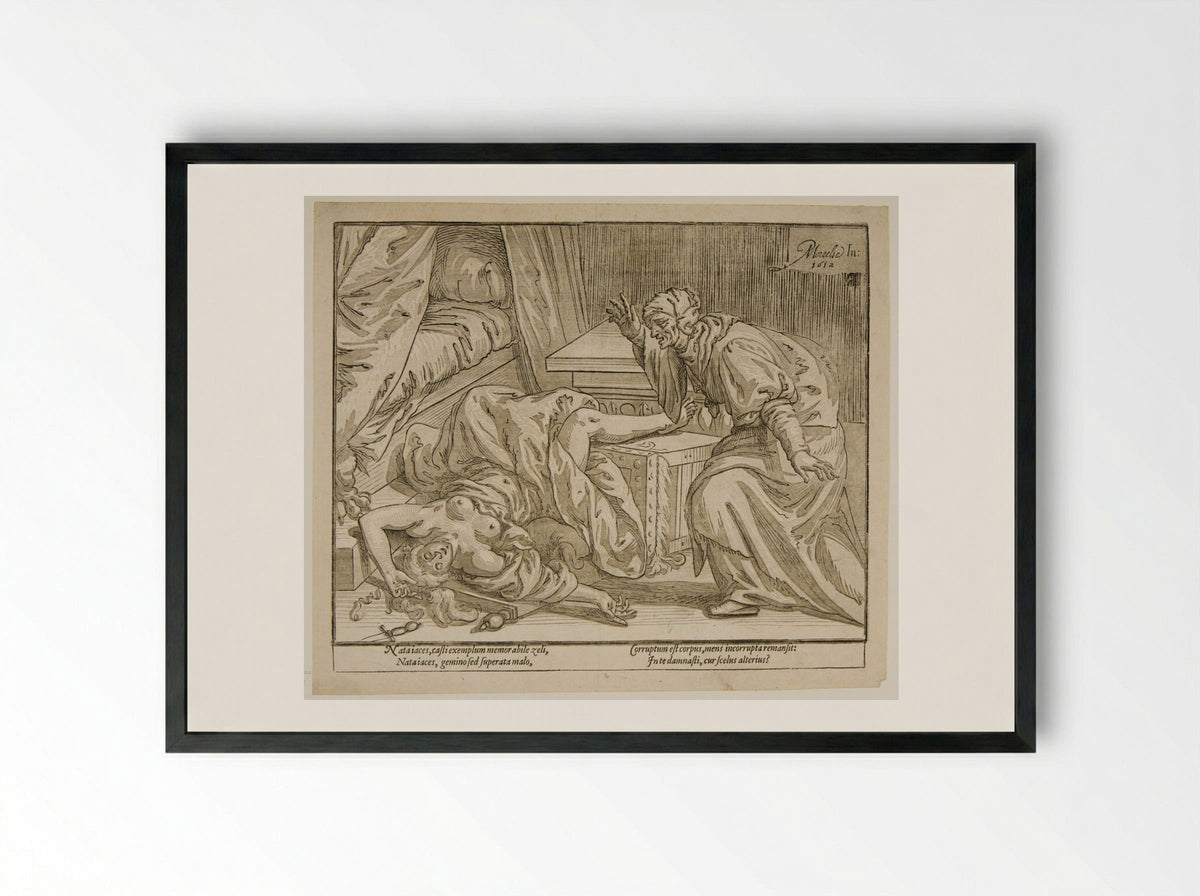 The Death of Lucretia - Paulus Moreelse - Framed Print Black