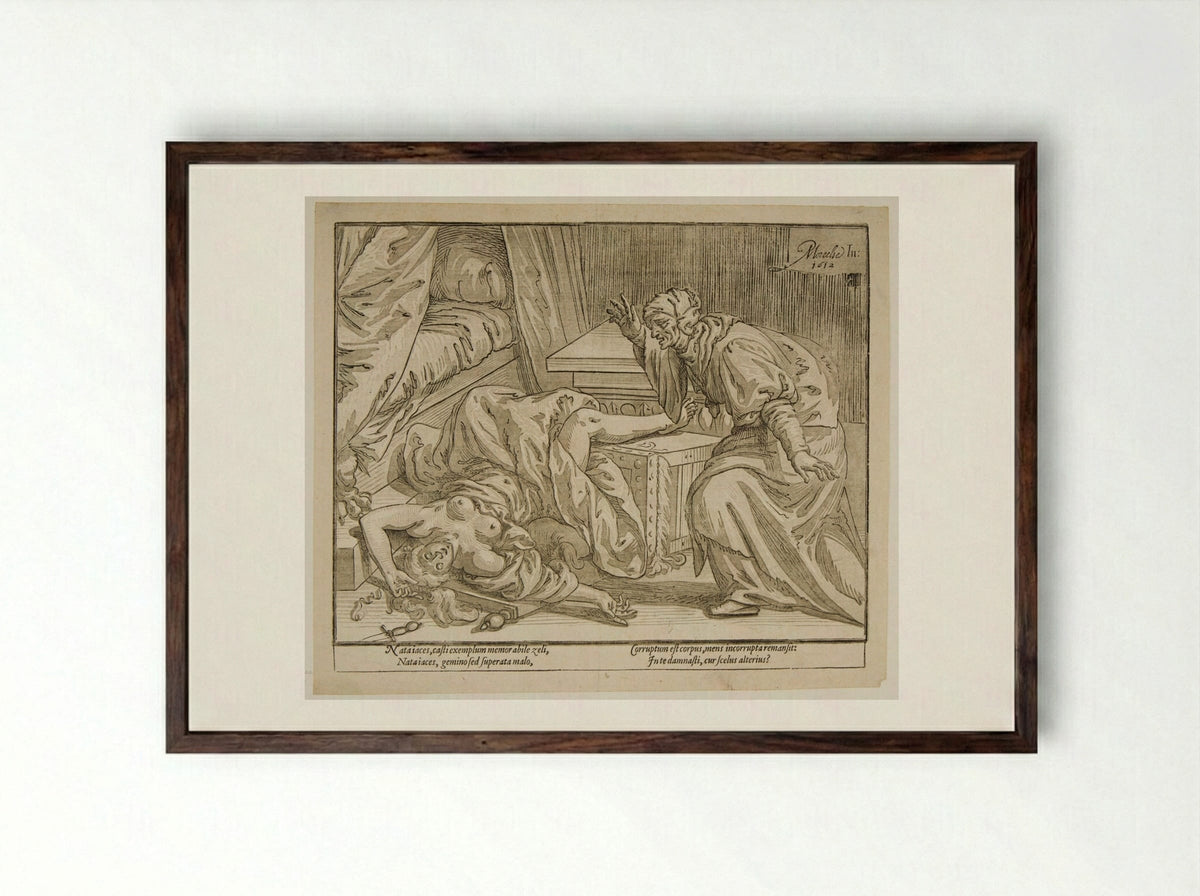 The Death of Lucretia - Paulus Moreelse - Framed Print Dark Wood