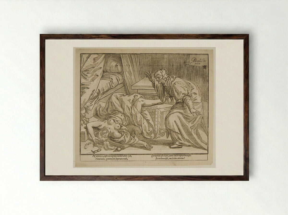 The Death of Lucretia - Paulus Moreelse - Framed Print Dark Wood