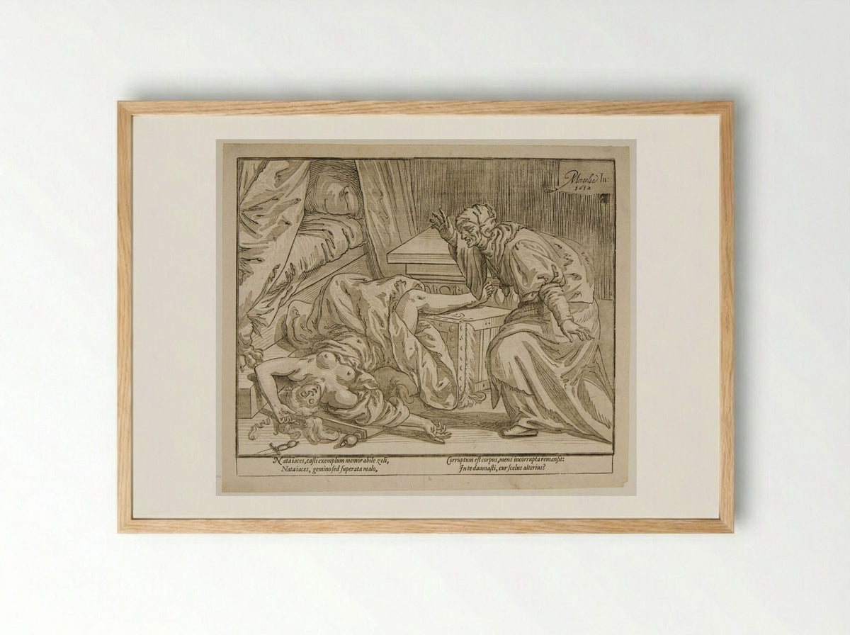 The Death of Lucretia - Paulus Moreelse - Framed Print Wood