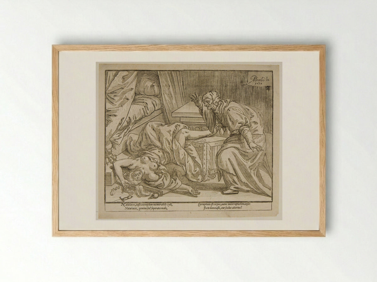 The Death of Lucretia - Paulus Moreelse - Framed Print Wood