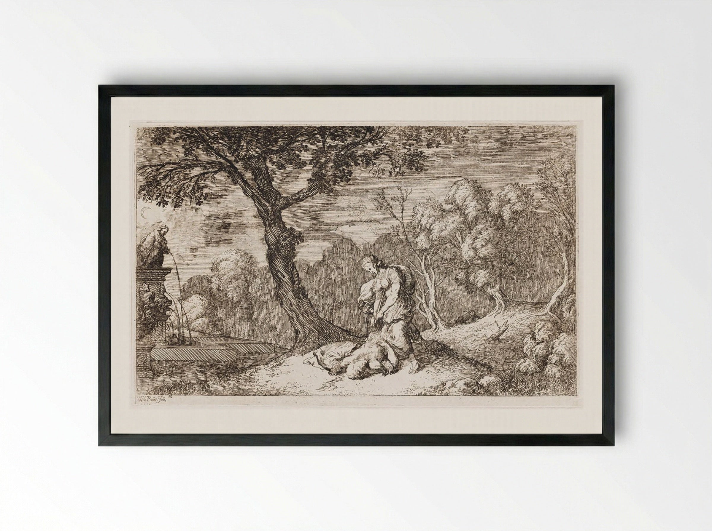 The Death of Pyramus and Thisbe - Johann Wilhelm Baur - Framed Print Black