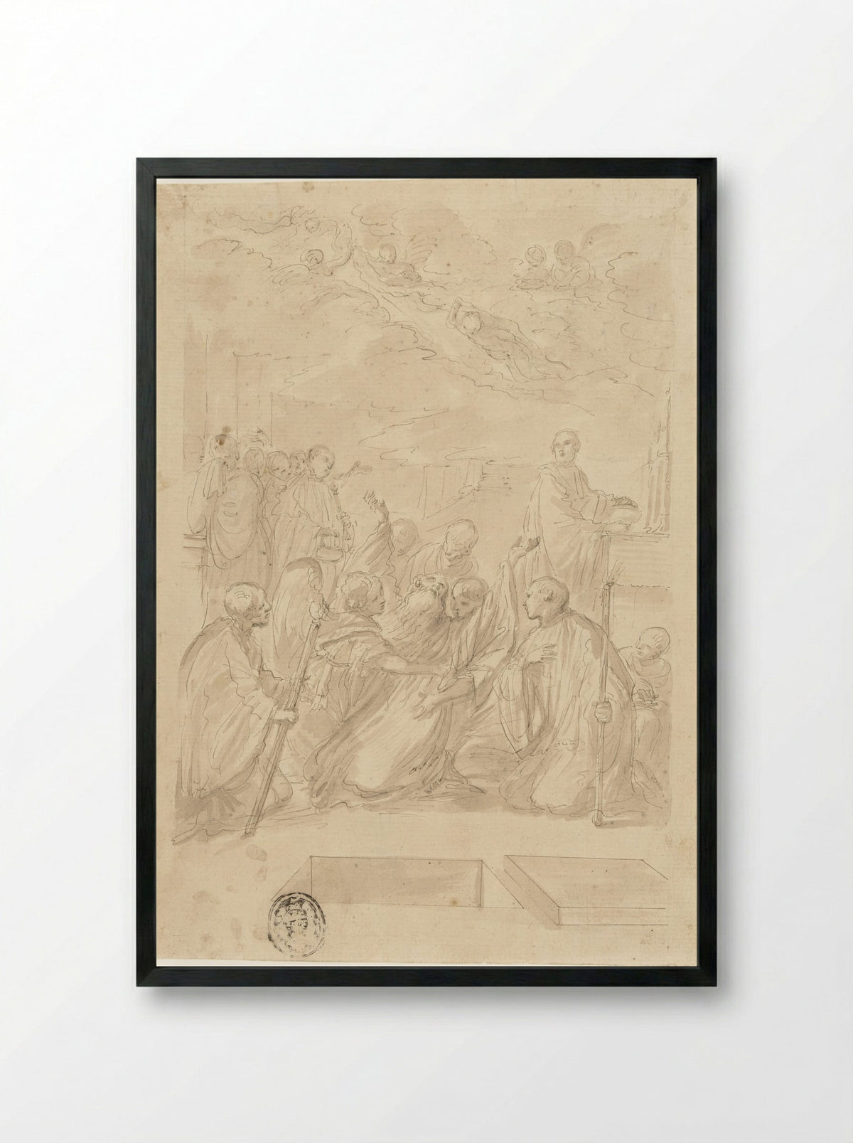 The Death of Saint Benedict - Domenico Maria Canuti - Framed Print Black