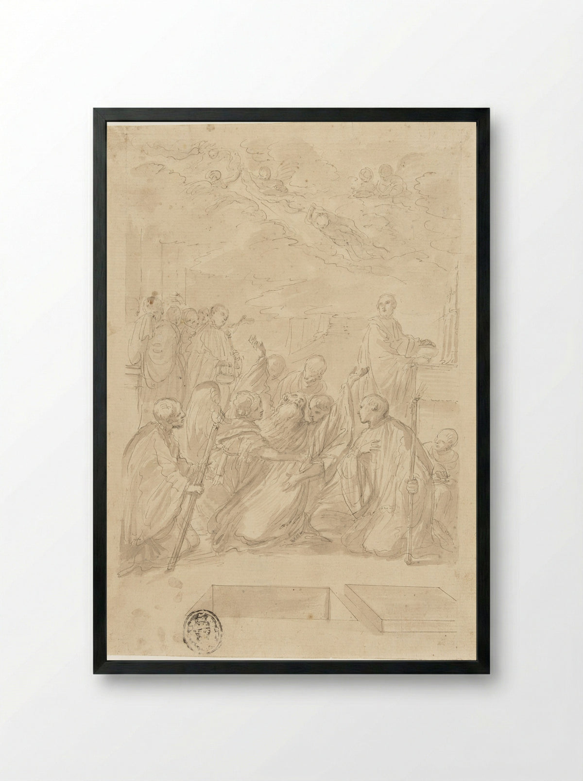 The Death of Saint Benedict - Domenico Maria Canuti - Framed Print Black