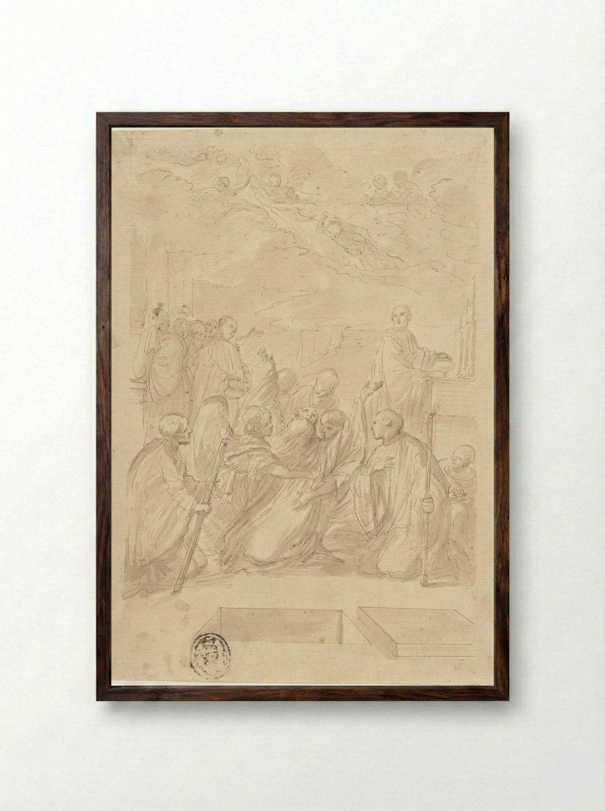 The Death of Saint Benedict - Domenico Maria Canuti - Framed Print Dark Wood