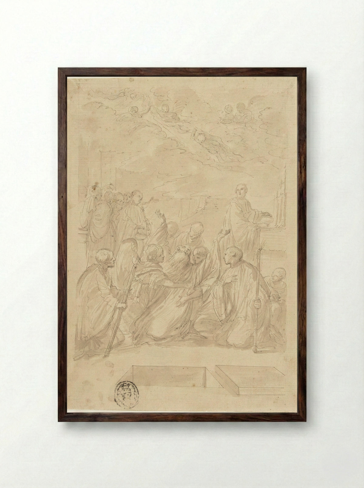 The Death of Saint Benedict - Domenico Maria Canuti - Framed Print Dark Wood