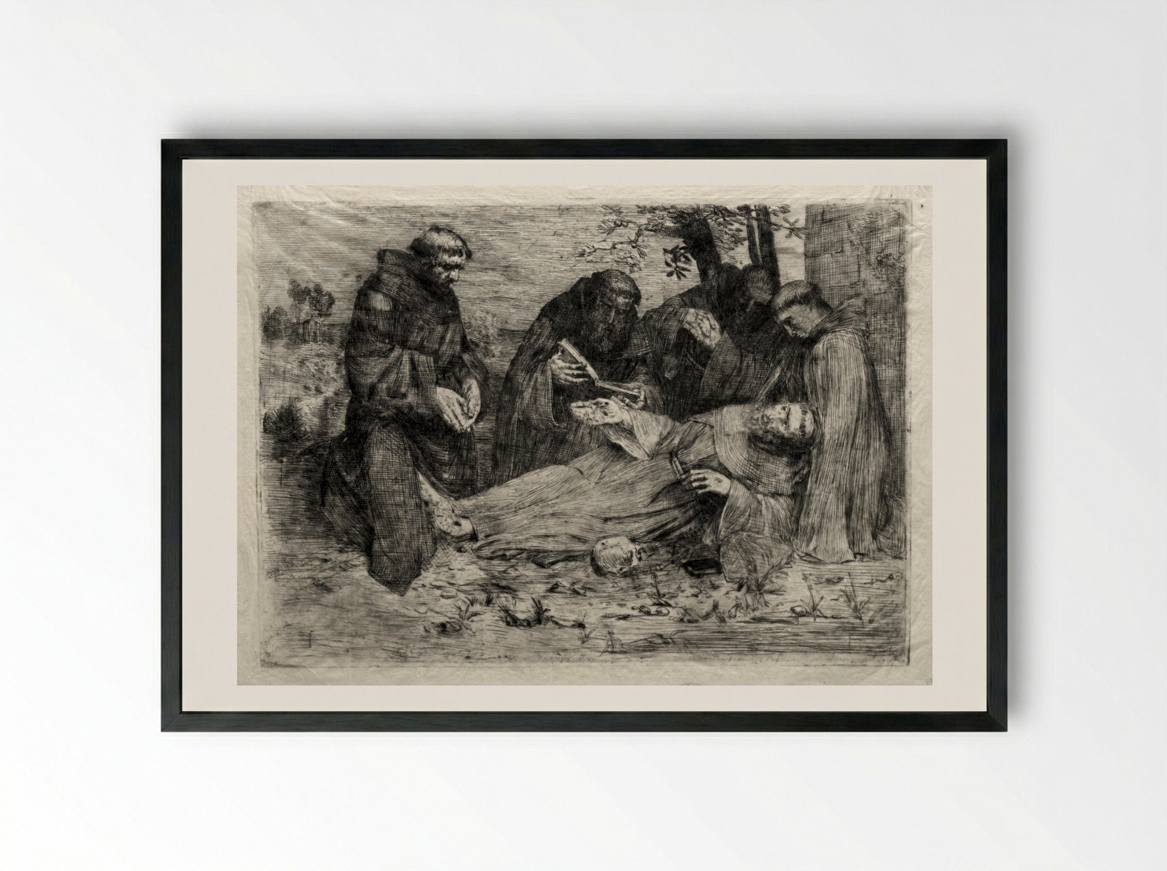The Death of St. Francis - Alphonse Legros - Framed Print Black