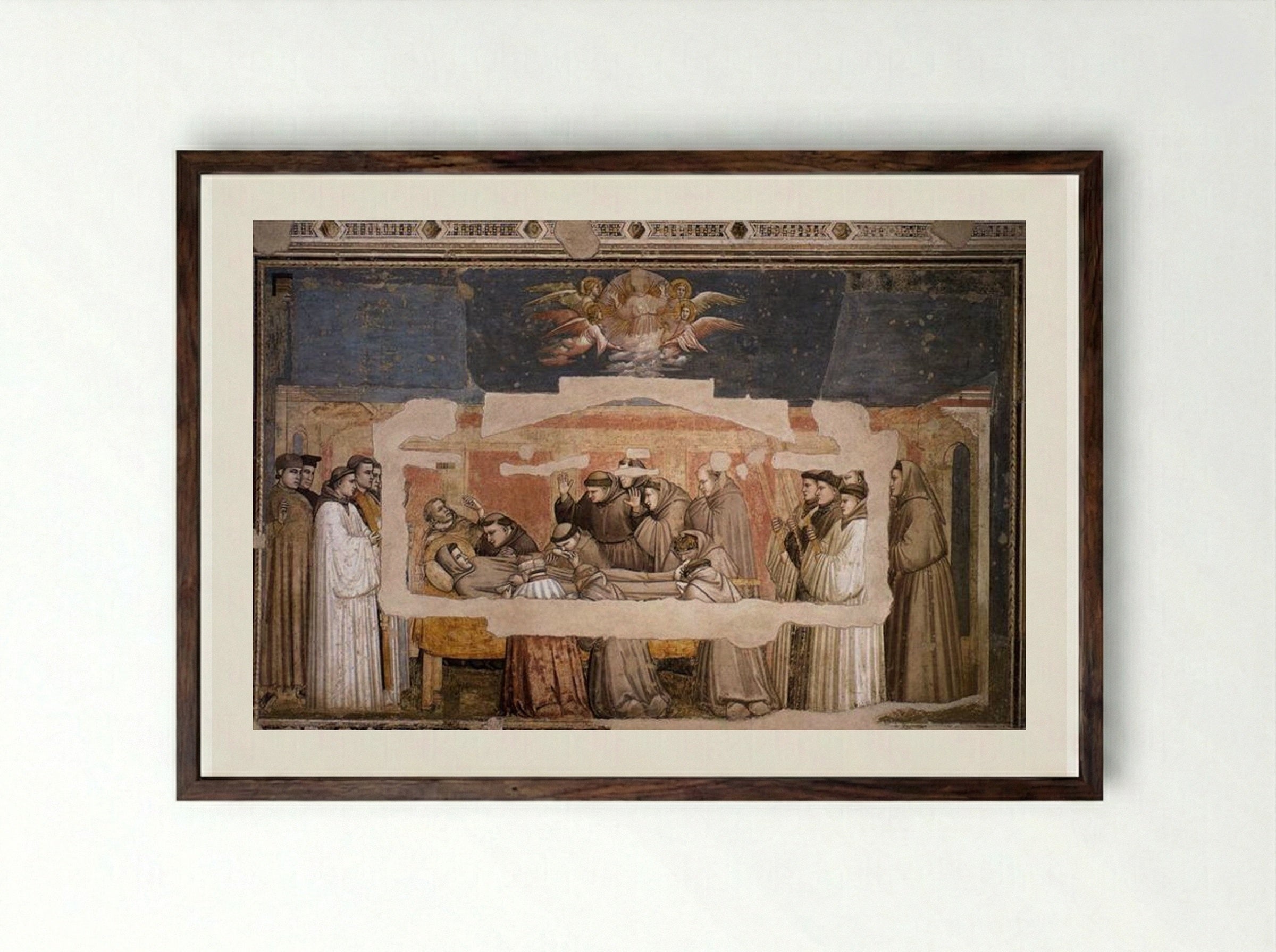 The Death of St. Francis - Giotto di Bondone - Framed Print Dark Wood