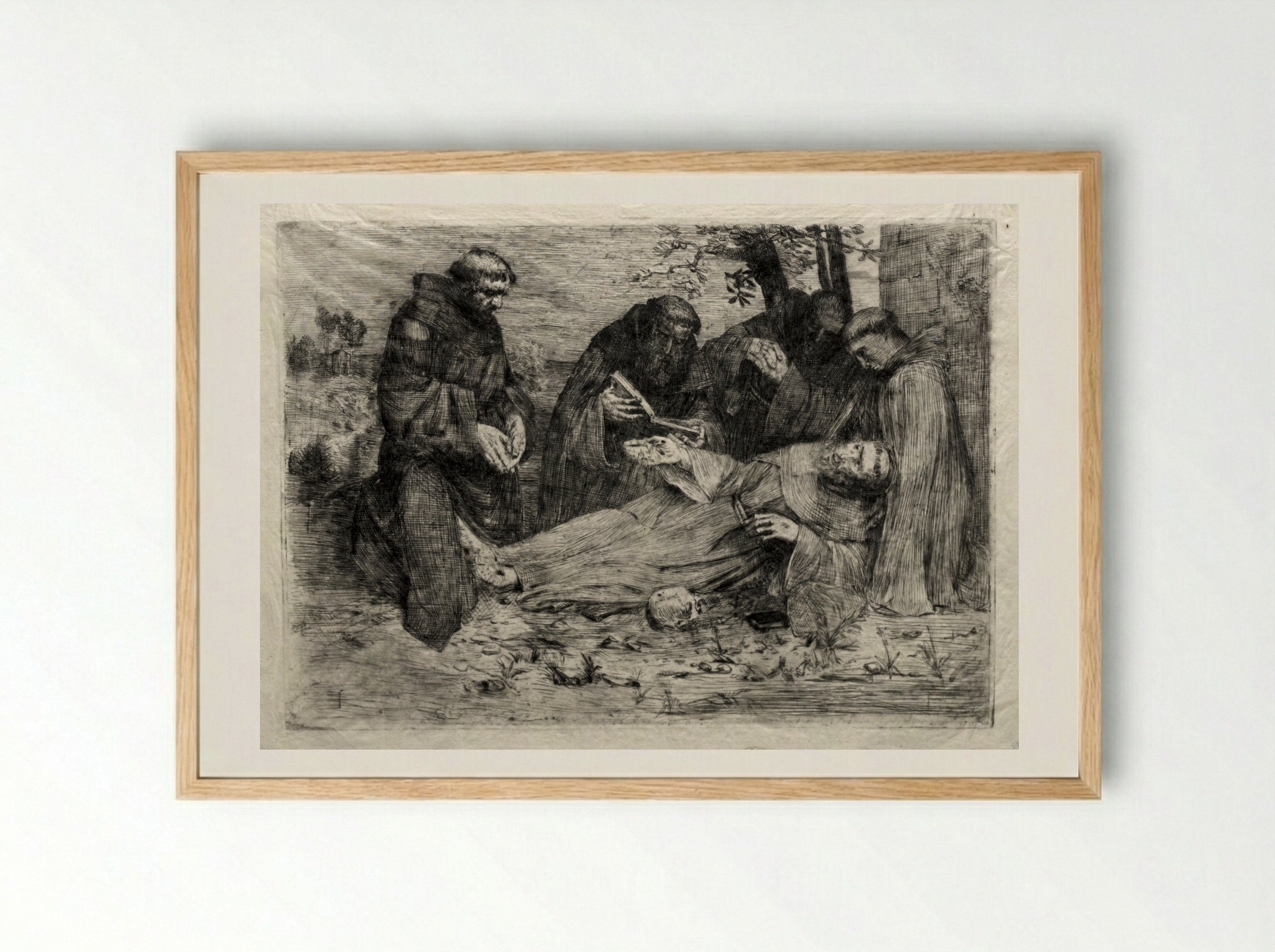 The Death of St. Francis - Alphonse Legros - Framed Print Wood
