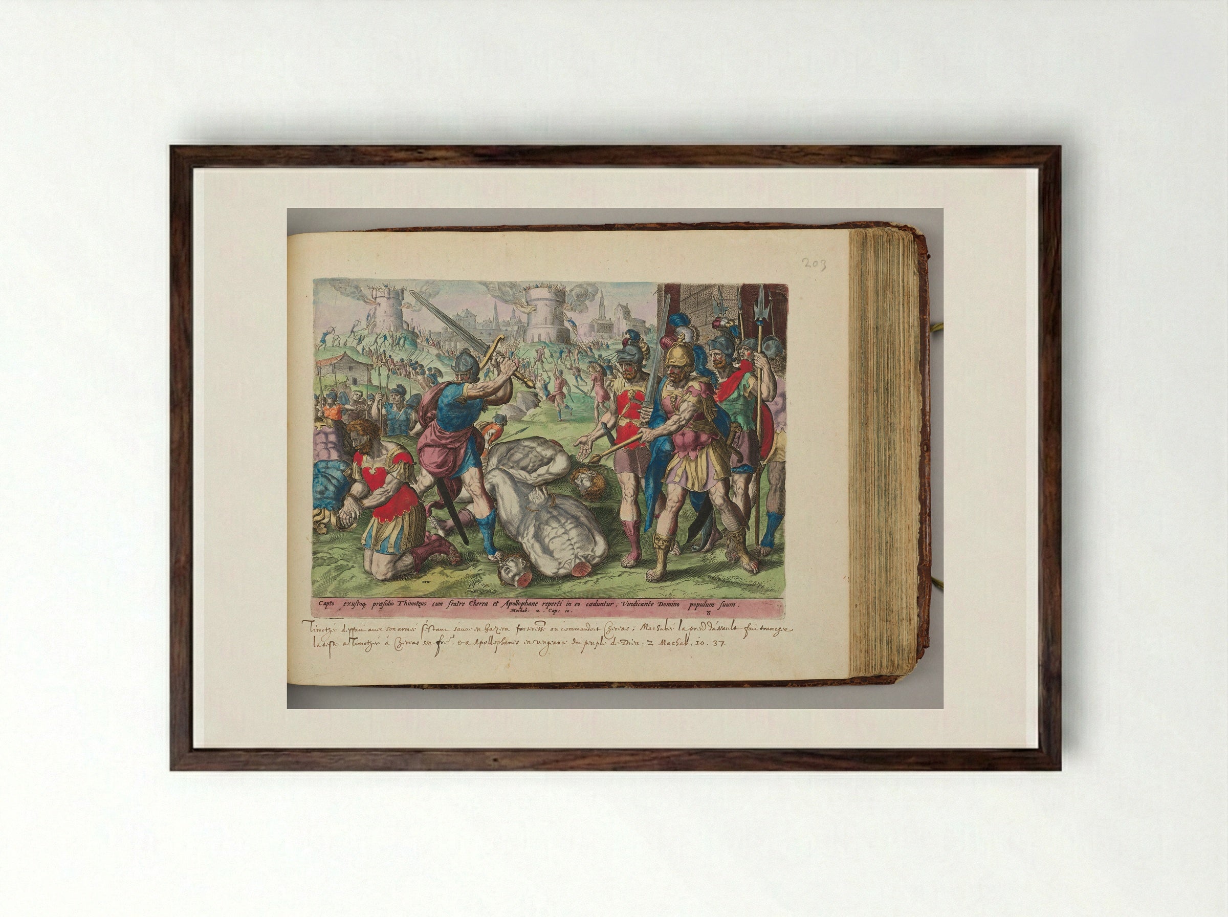 The Death of Timotheus, Chaereas, and Apollophanes - Johannes Wierix - Framed Print Dark Wood