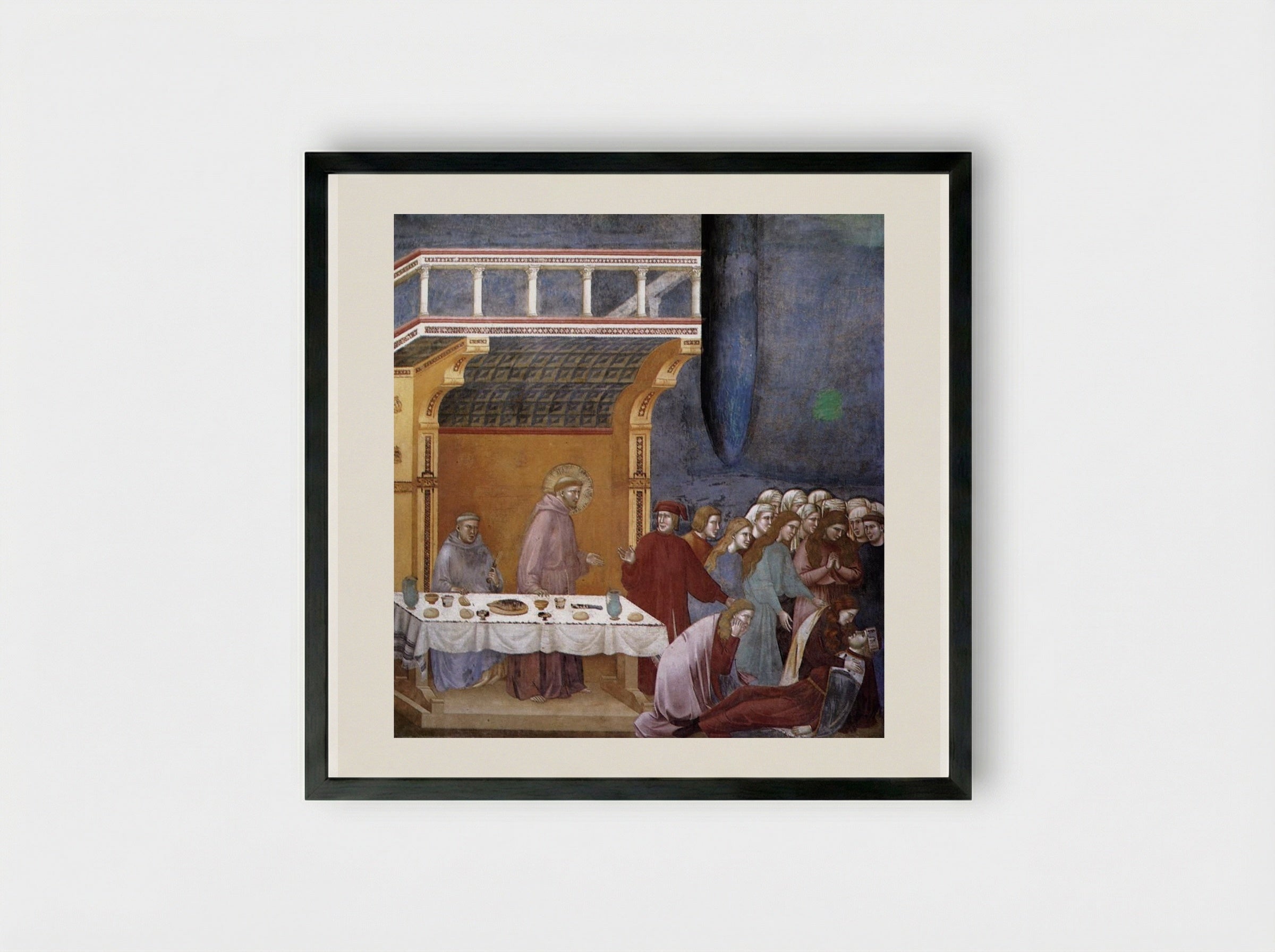 The Death of the Knight of Celano - Giotto di Bondone - Framed Print Black