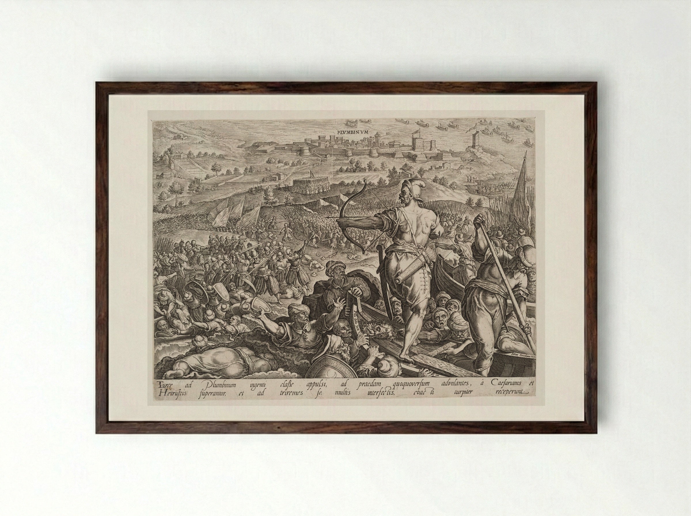 The Defeat of the Turks at Plumbinum - Philips Galle - Framed Print Dark Wood