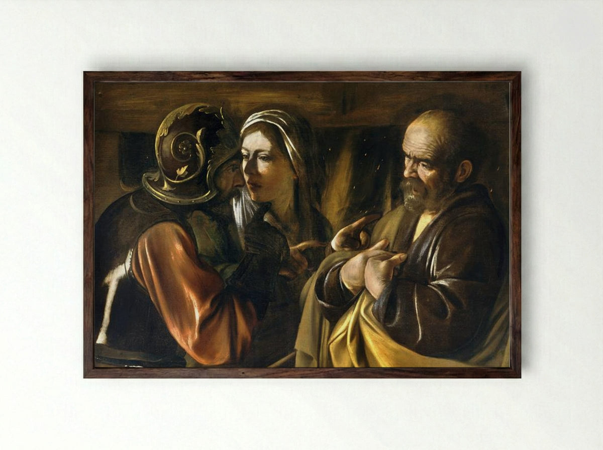 The Denial of Saint Peter - Michelangelo Merisi da Caravaggio - Framed Print Dark Wood