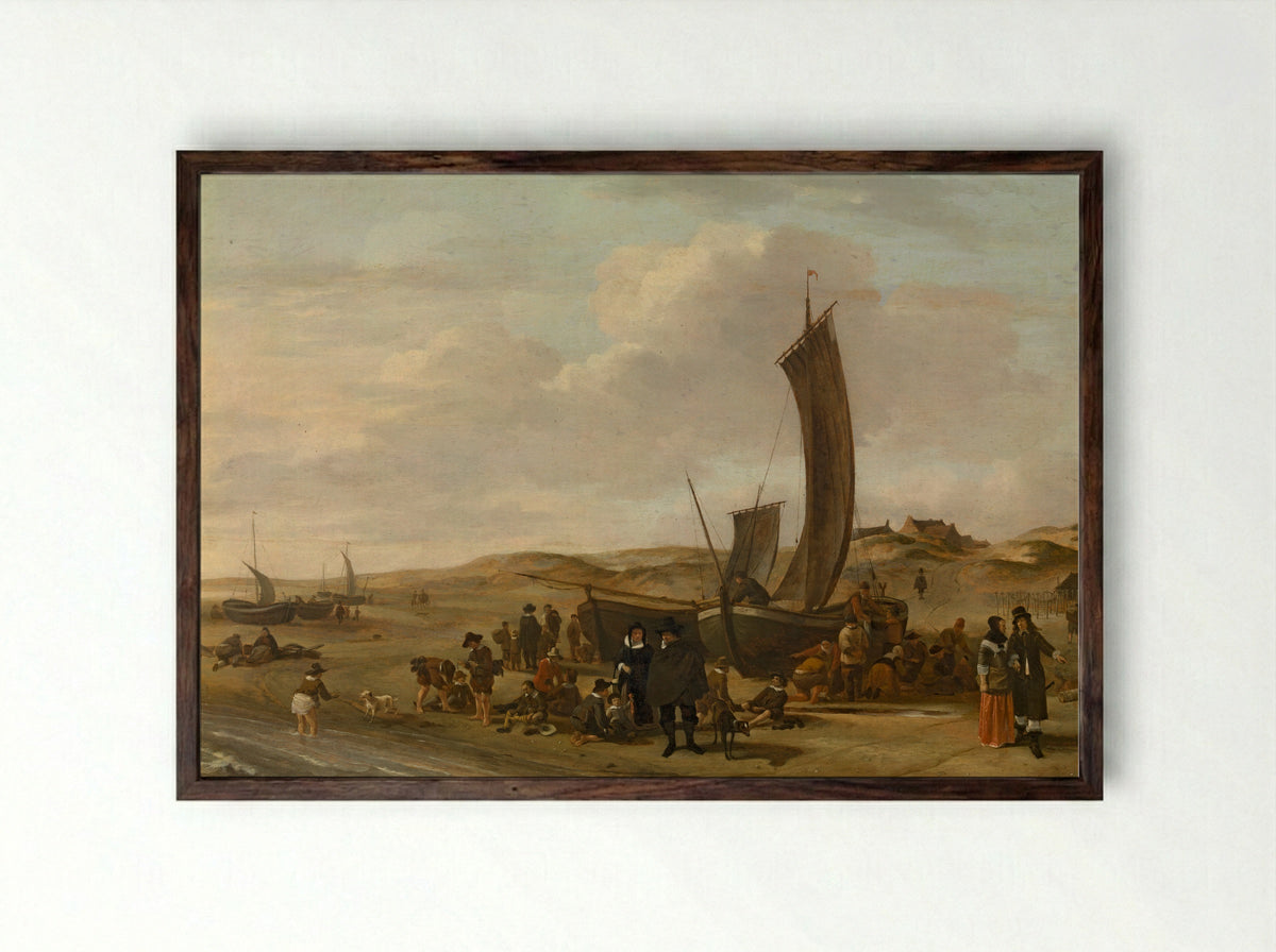 The Departure of Charles II from Scheveningen - Cornelis Beelt - Framed Print Dark Wood