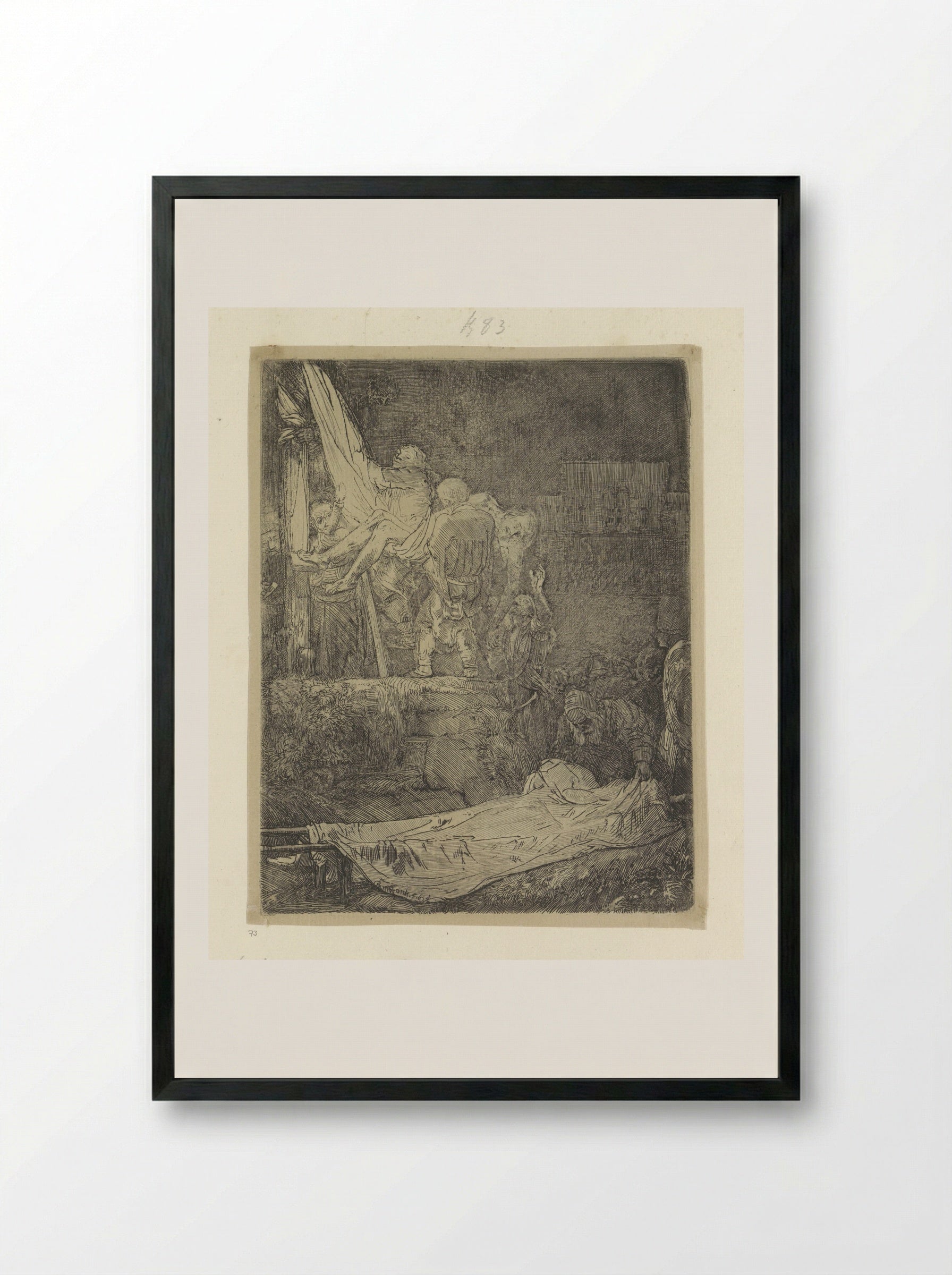 The Descent from the Cross by Torchlight - Henry Louis Basan - Framed Print Black