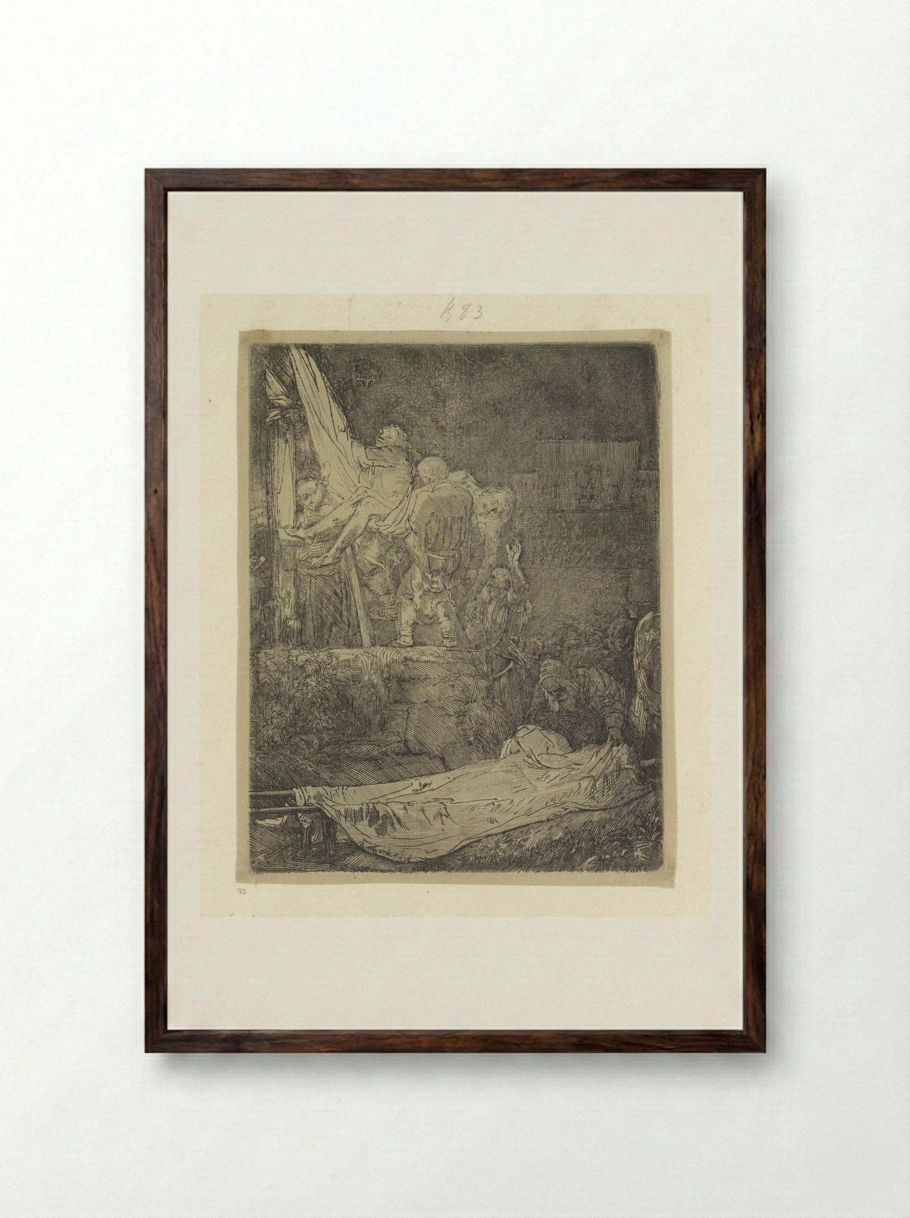 The Descent from the Cross by Torchlight - Henry Louis Basan - Framed Print Dark Wood
