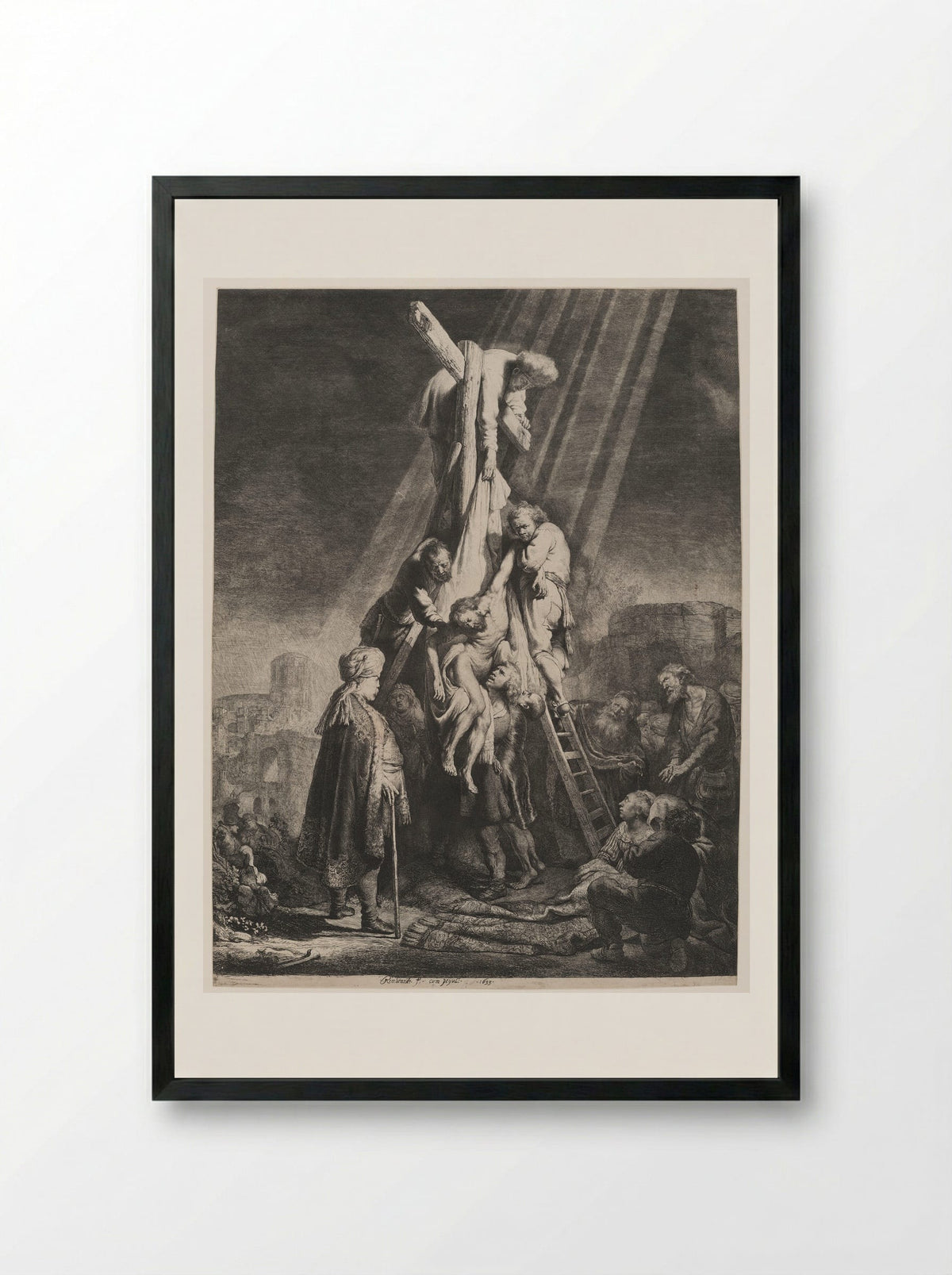 The Descent from the Cross: Second Plate - Rembrandt Harmensz. van Rijn - Framed Print Black