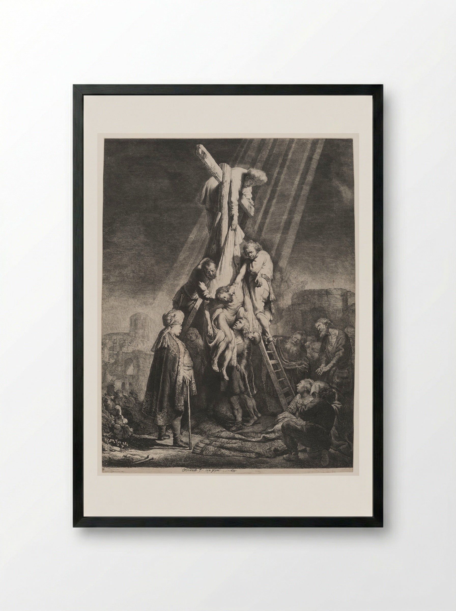 The Descent from the Cross: Second Plate - Rembrandt Harmensz. van Rijn - Framed Print Black