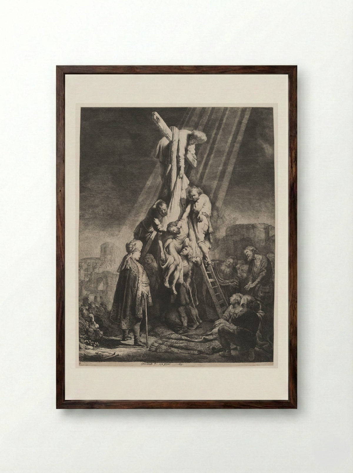 The Descent from the Cross: Second Plate - Rembrandt Harmensz. van Rijn - Framed Print Dark Wood