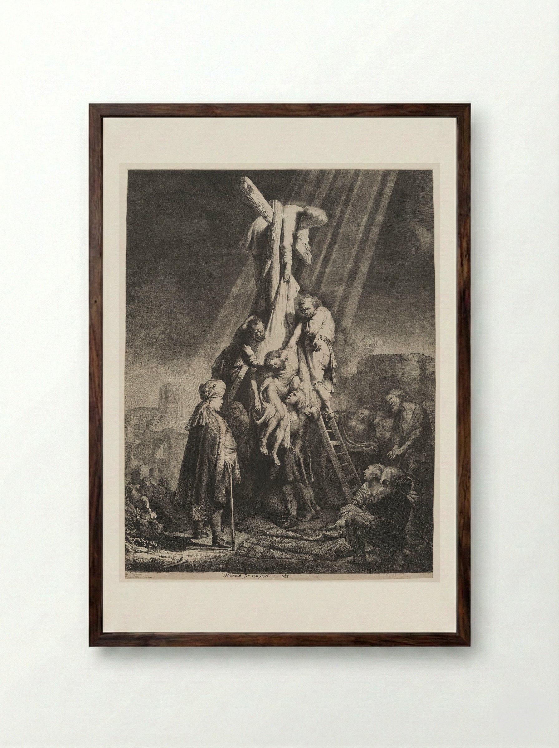 The Descent from the Cross: Second Plate - Rembrandt Harmensz. van Rijn - Framed Print Dark Wood