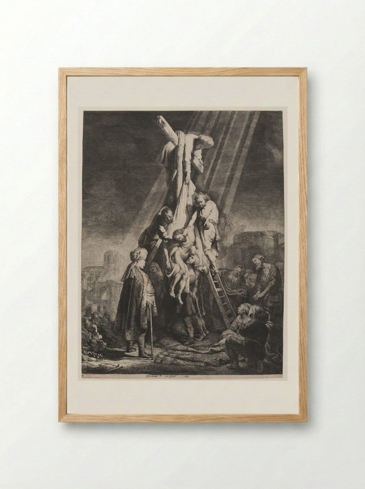 The Descent from the Cross: Second Plate - Rembrandt Harmensz. van Rijn - Framed Print Wood