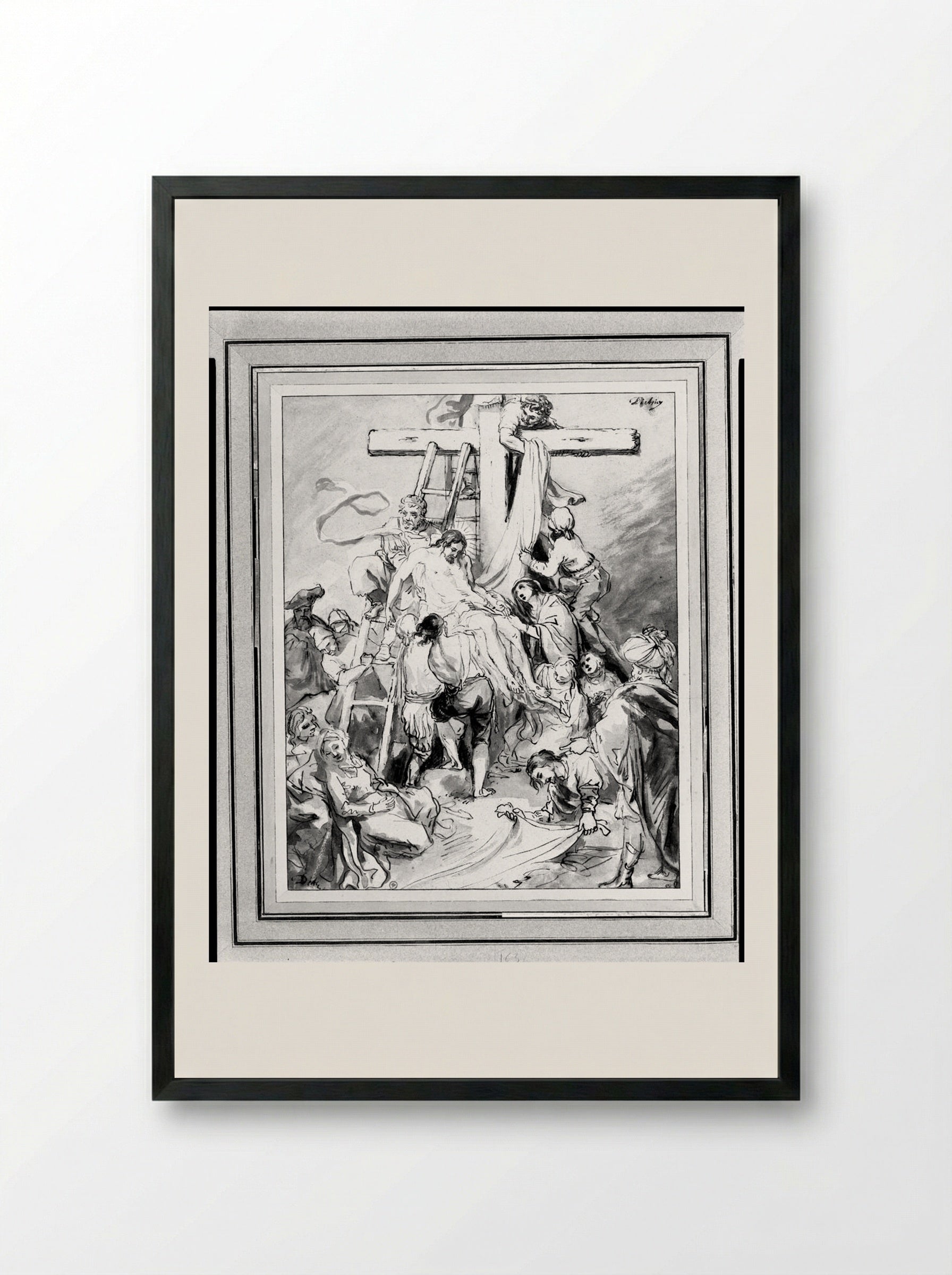 The Descent from the Cross - Christian Wilhelm Ernst Dietrich - Framed Print Black