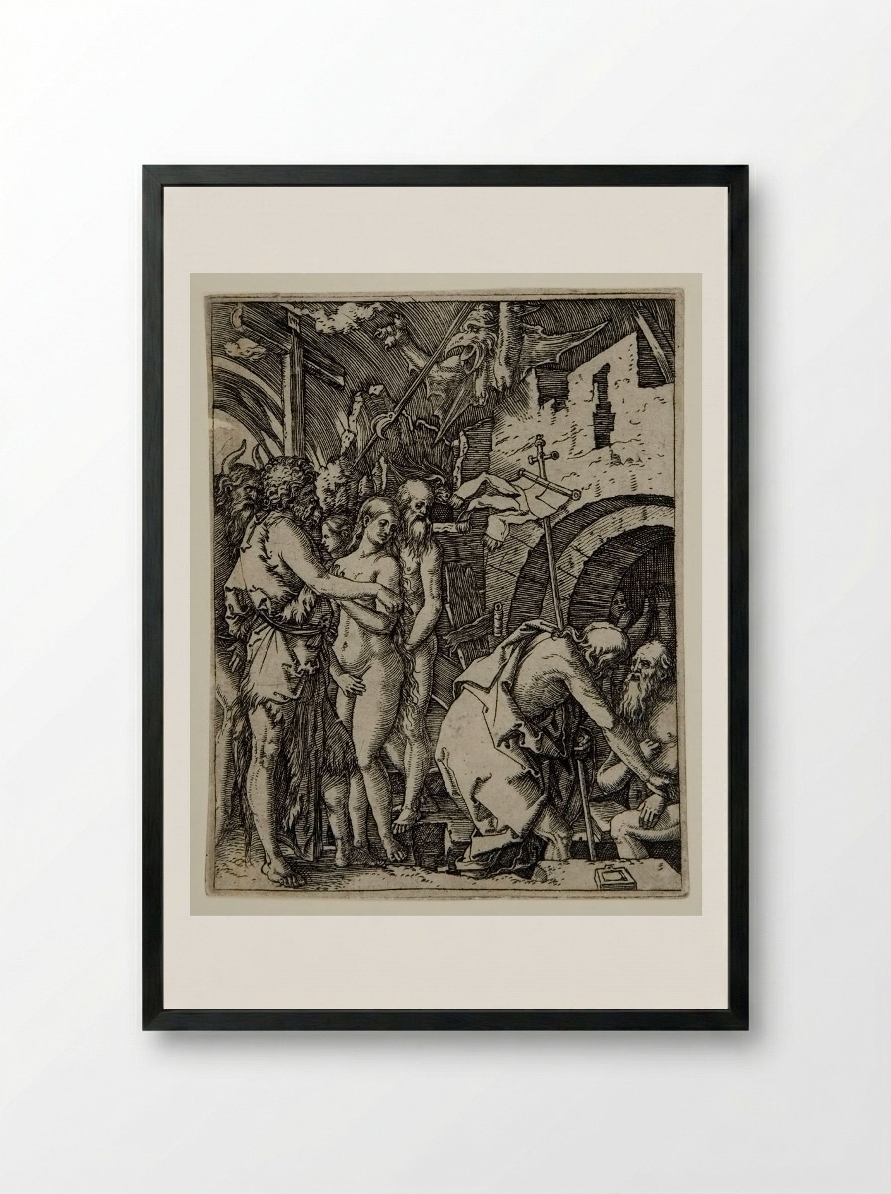 The Descent into Limbo - Marcantonio Raimondi - Framed Print Black
