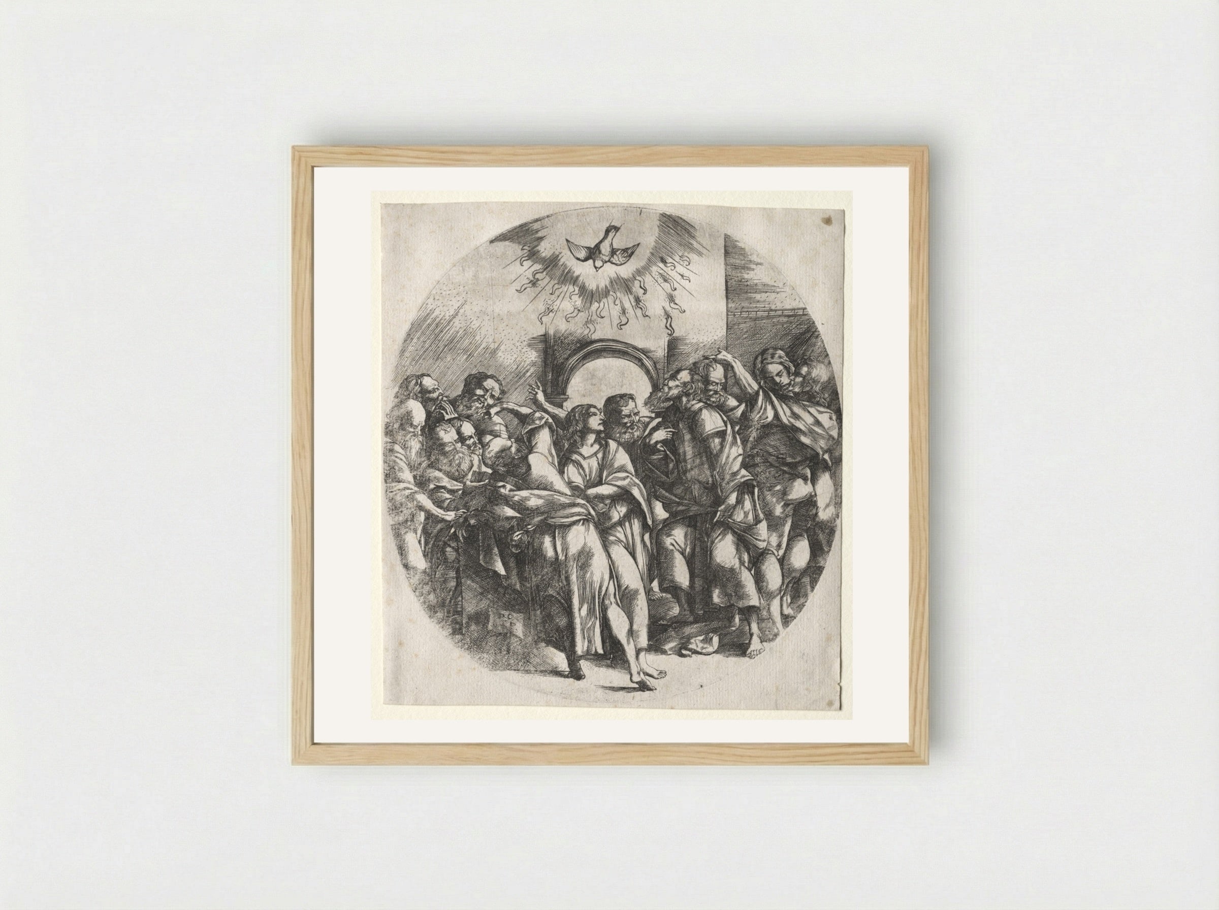 The Descent of the Holy Spirit - Domenico Campagnola - Framed Print Wood