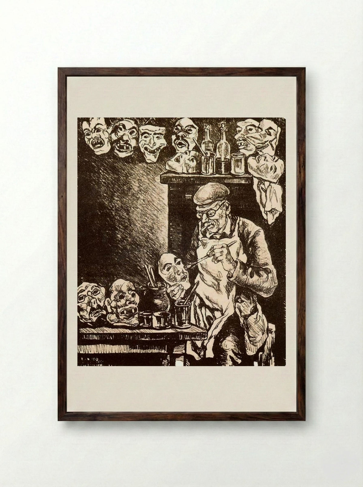 The Designer of Masks - José Gutiérrez Solana - Framed Print Dark Wood