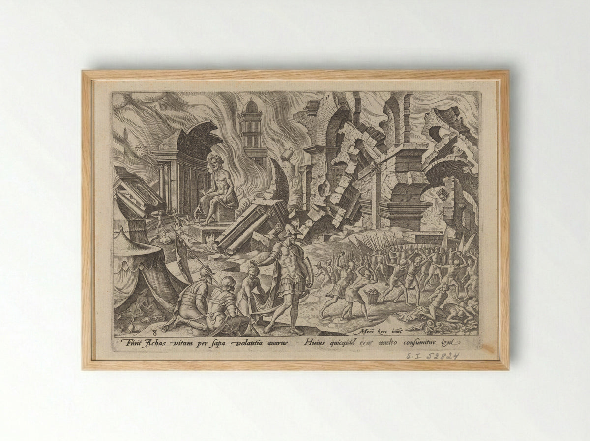 The Destruction of Ai and the Stoning of Achan - Philips Galle - Framed Print Wood