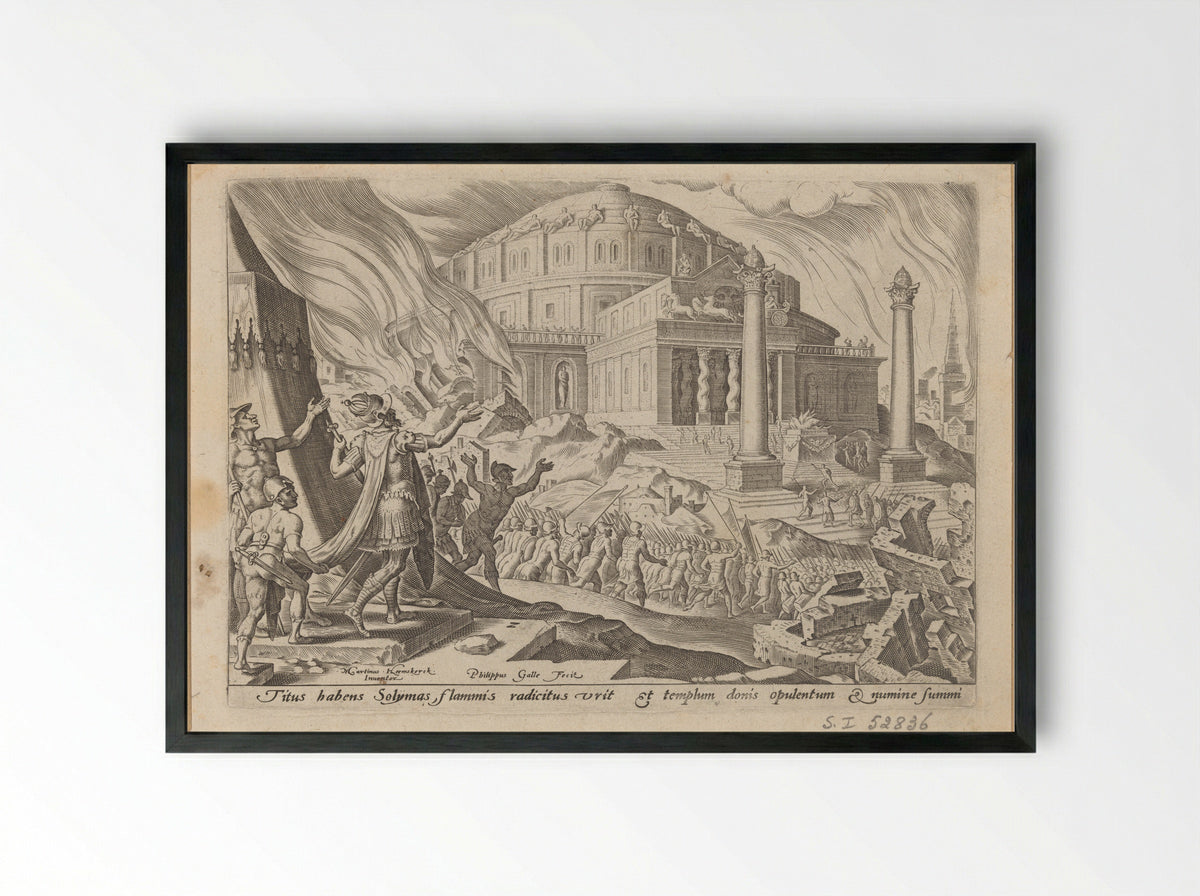 The Destruction of Jerusalem by Emperor Titus - Philips Galle - Framed Print Black