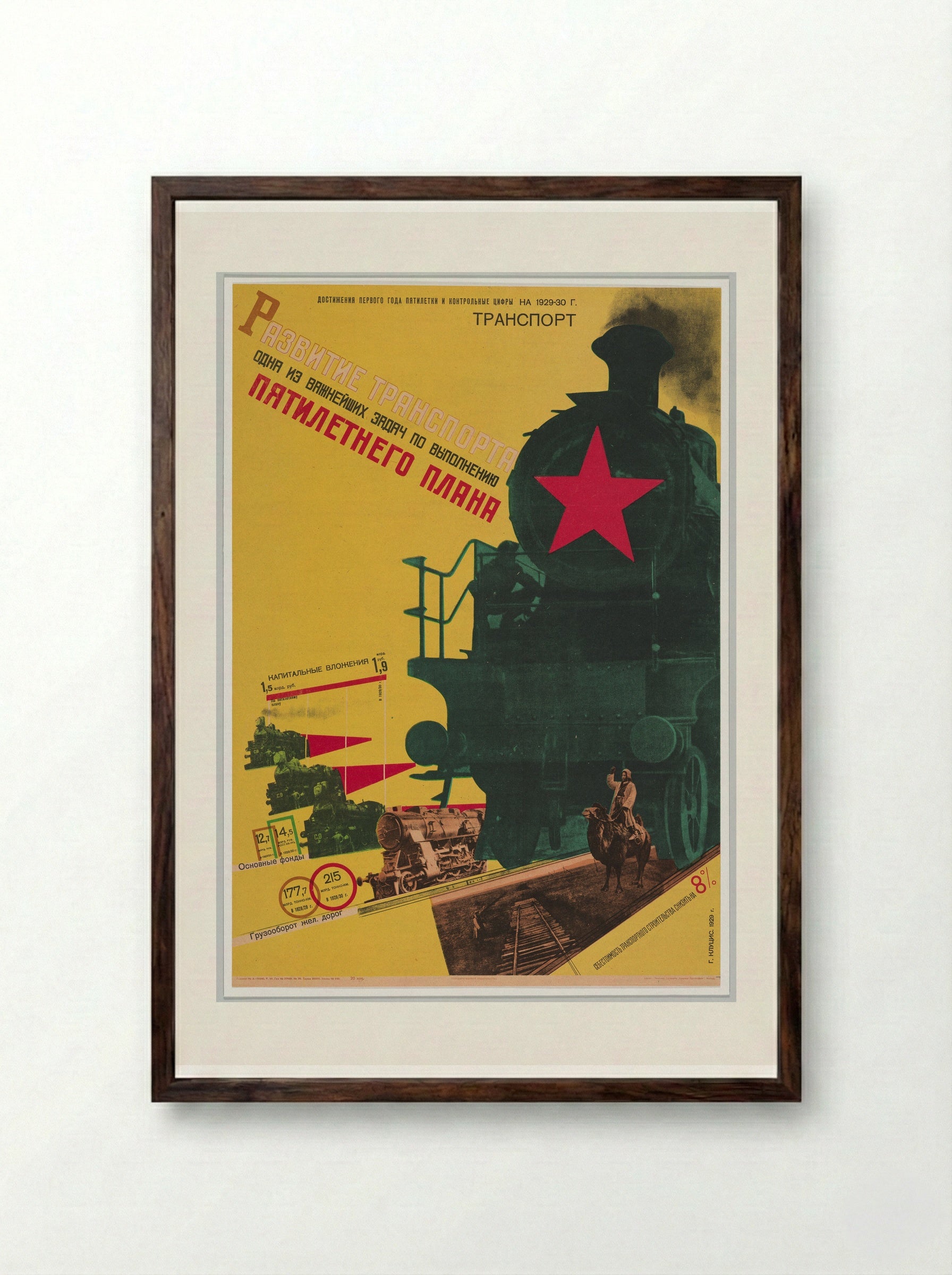 The Development of Transportation: An Important Task of the Five Year Plan - Gustavs Klucis - Framed Print Dark Wood