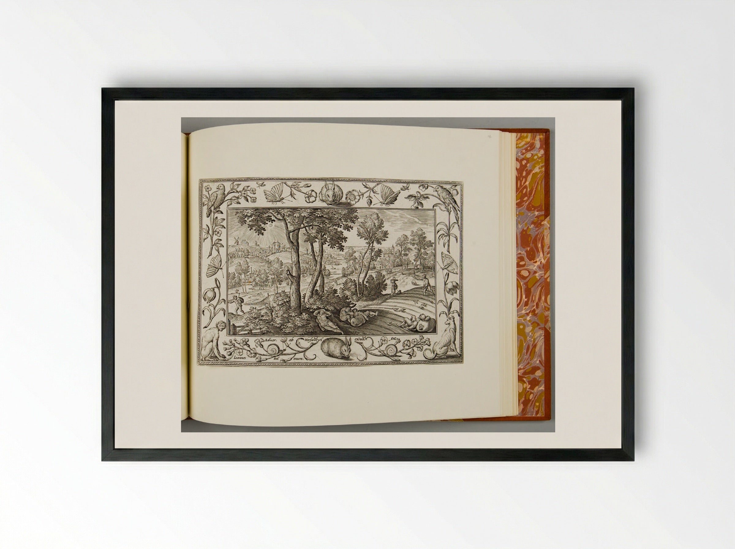 The Devil Sowing the Tares, with Rabbit, Monkey, Greyhound, and Parrot - Adriaen Collaert - Framed Print Black